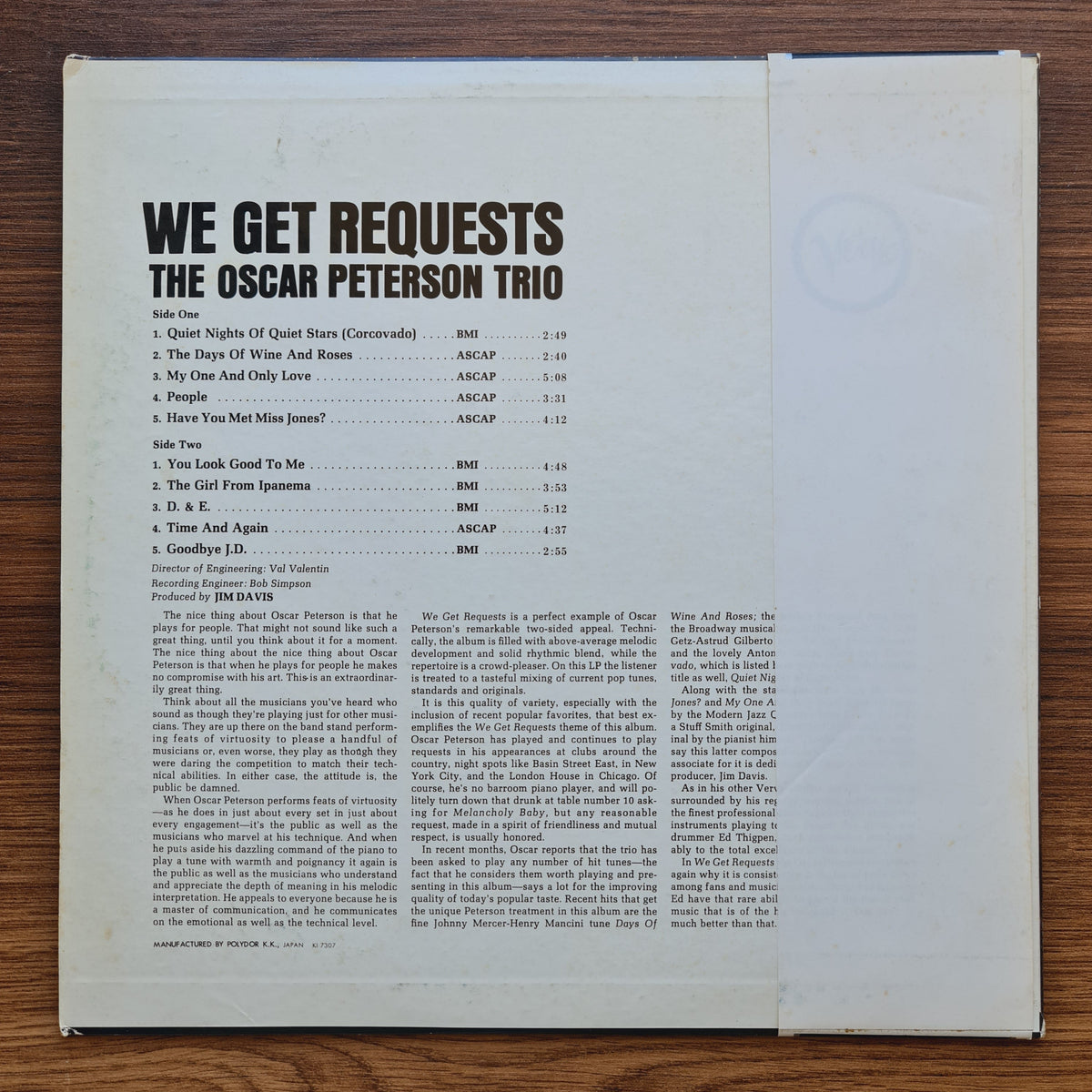 The Oscar Peterson Trio – We Get Requests 33'lük LP PLAK Japan Vinyl