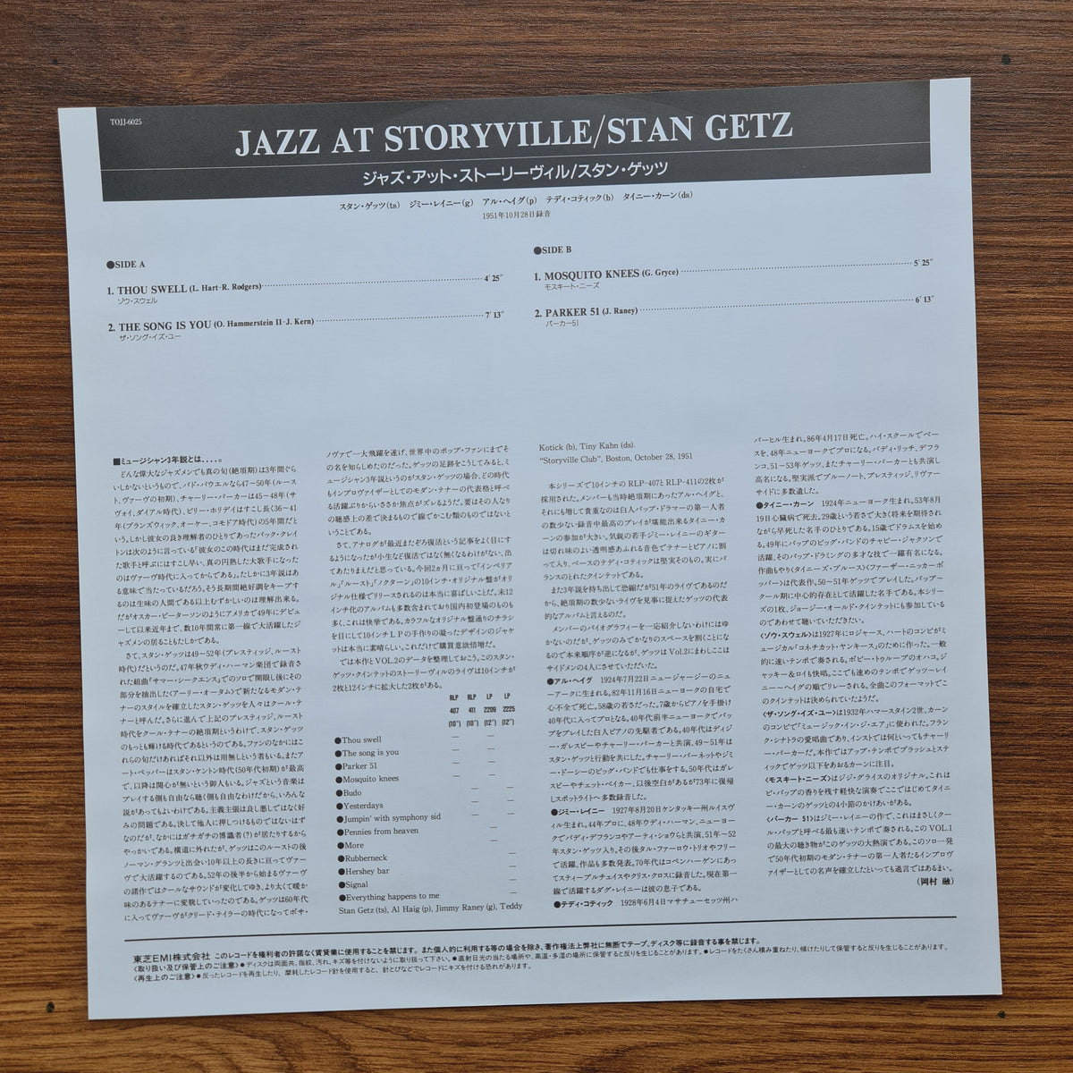 Stan Getz Quintette – Jazz At Storyville Japan Vinyl