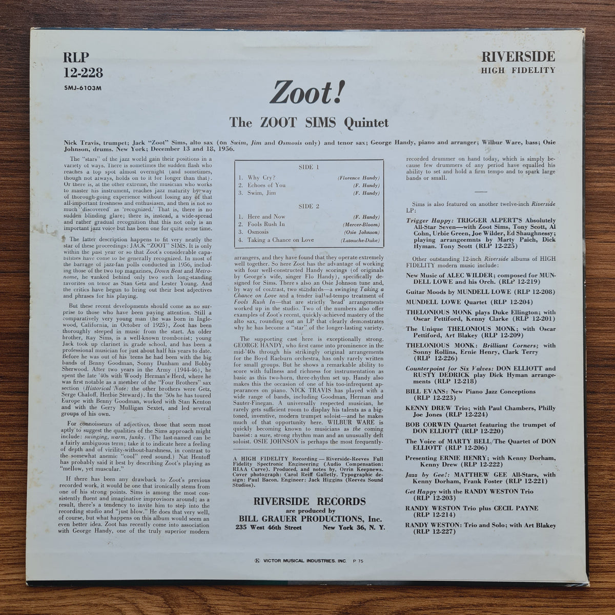 The Zoot Sims Quintet – Zoot! 33'lük LP PLAK Japan Vinyl