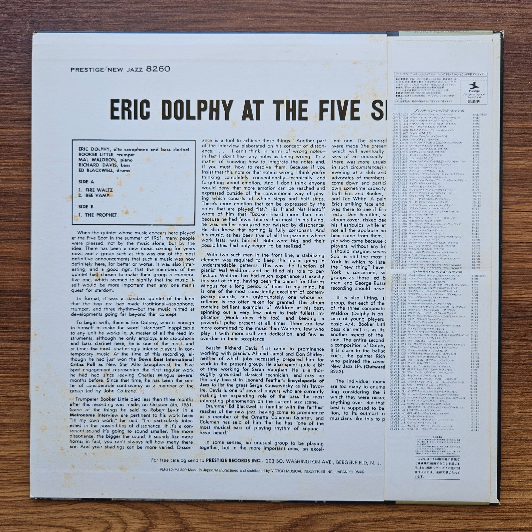 Eric Dolphy – At The Five Spot, Volume 1 33'lük LP PLAK Japan Vinyl