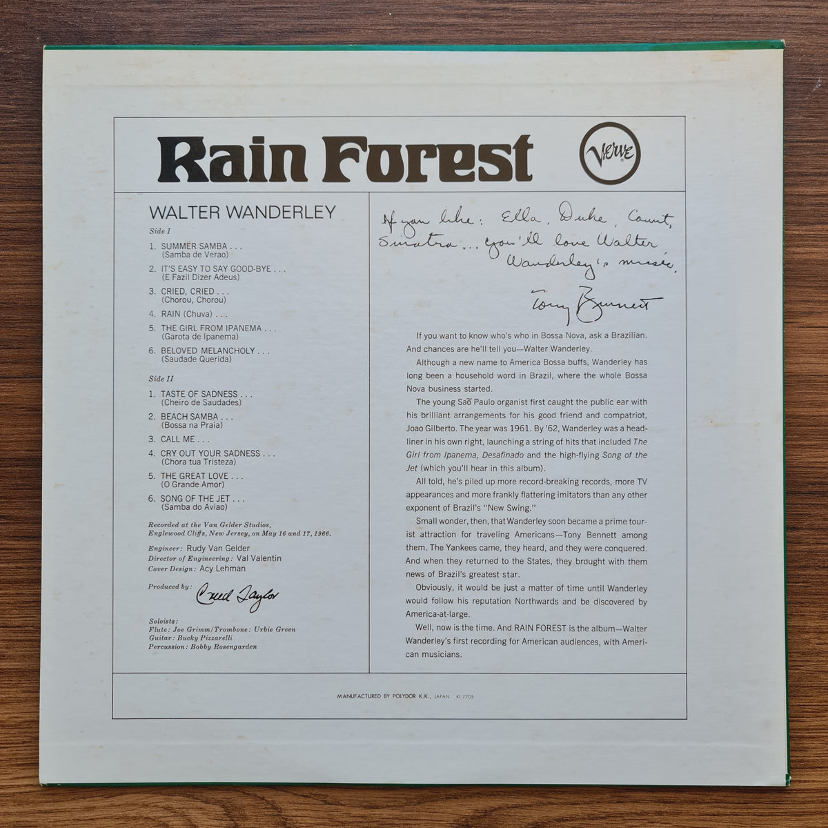 Walter Wanderley – Rain Forest 33'lük LP PLAK Japan Vinyl