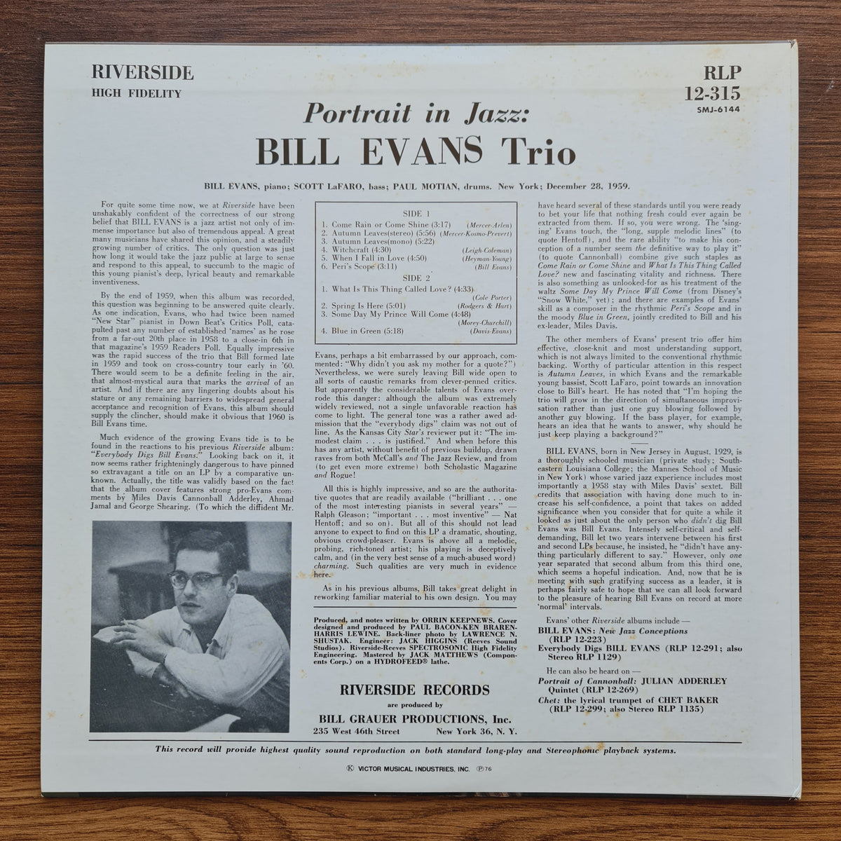 Bill Evans Trio – Portrait In Jazz 33'lük LP PLAK Japan Vinyl