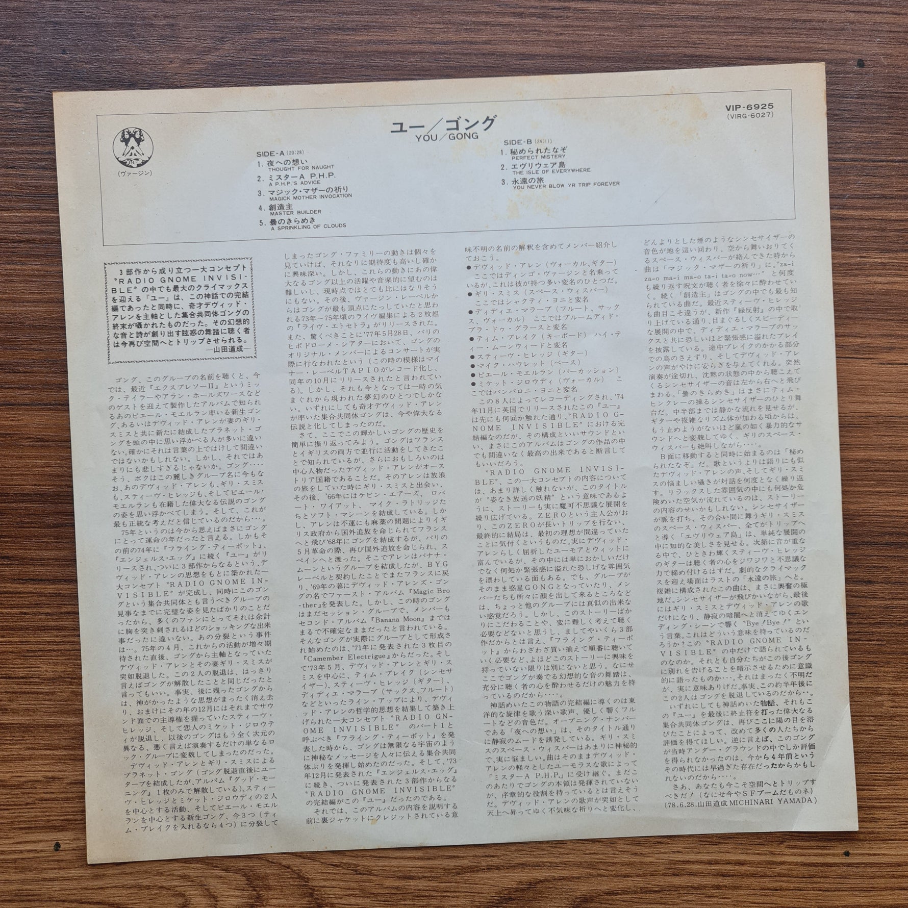 Gong – You 33'lük LP PLAK Japan Vinyl