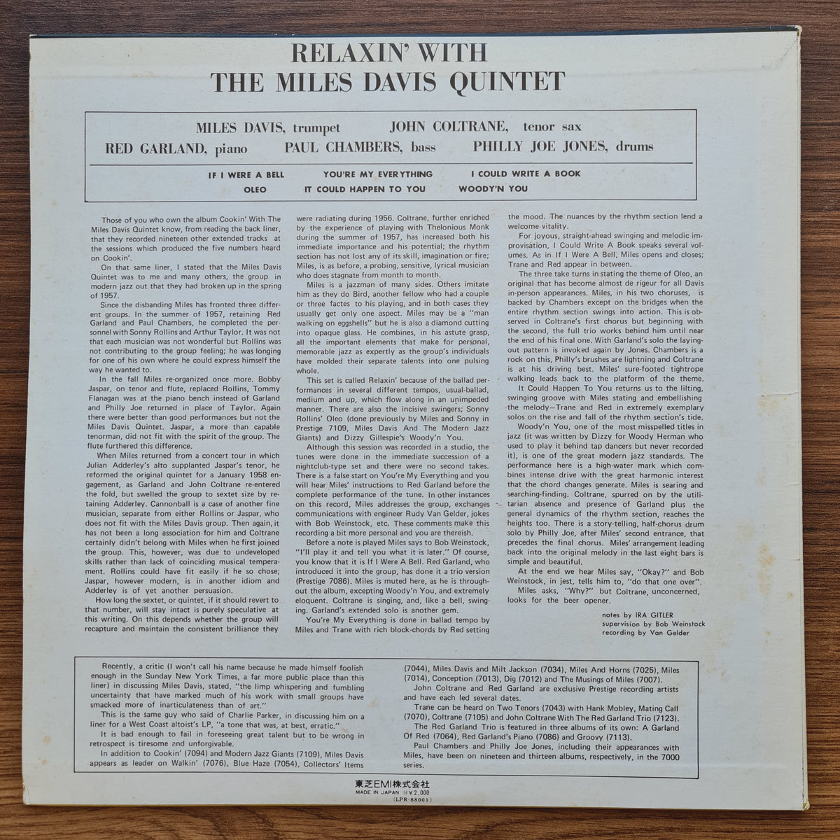 The Miles Davis Quintet – Relaxin' With The Miles Davis Quintet 33'lük LP PLAK Japan Vinyl