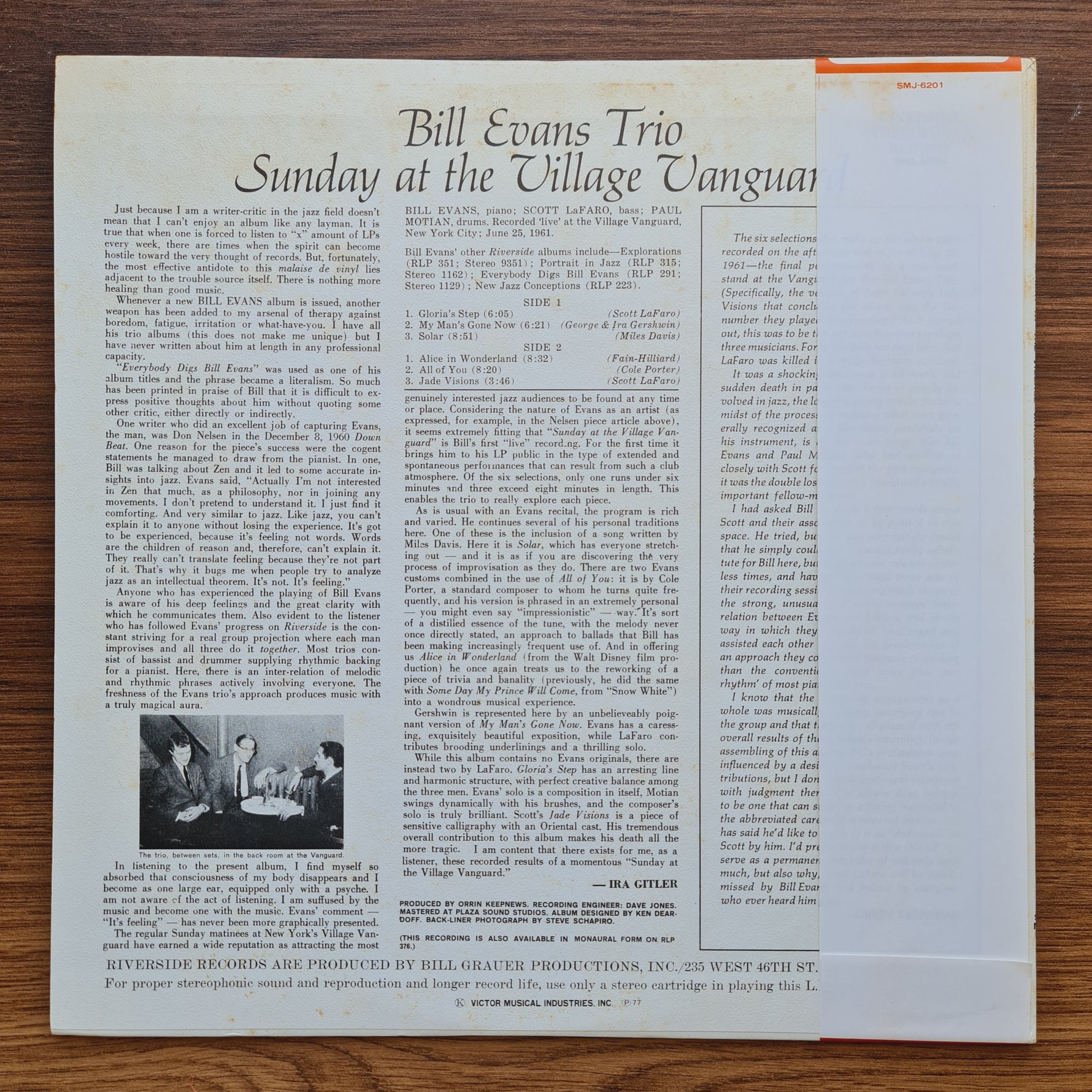 Bill Evans Trio Featuring Scott La Faro* – Sunday At The Village Vanguard 33'lük LP PLAK Japan Vinyl