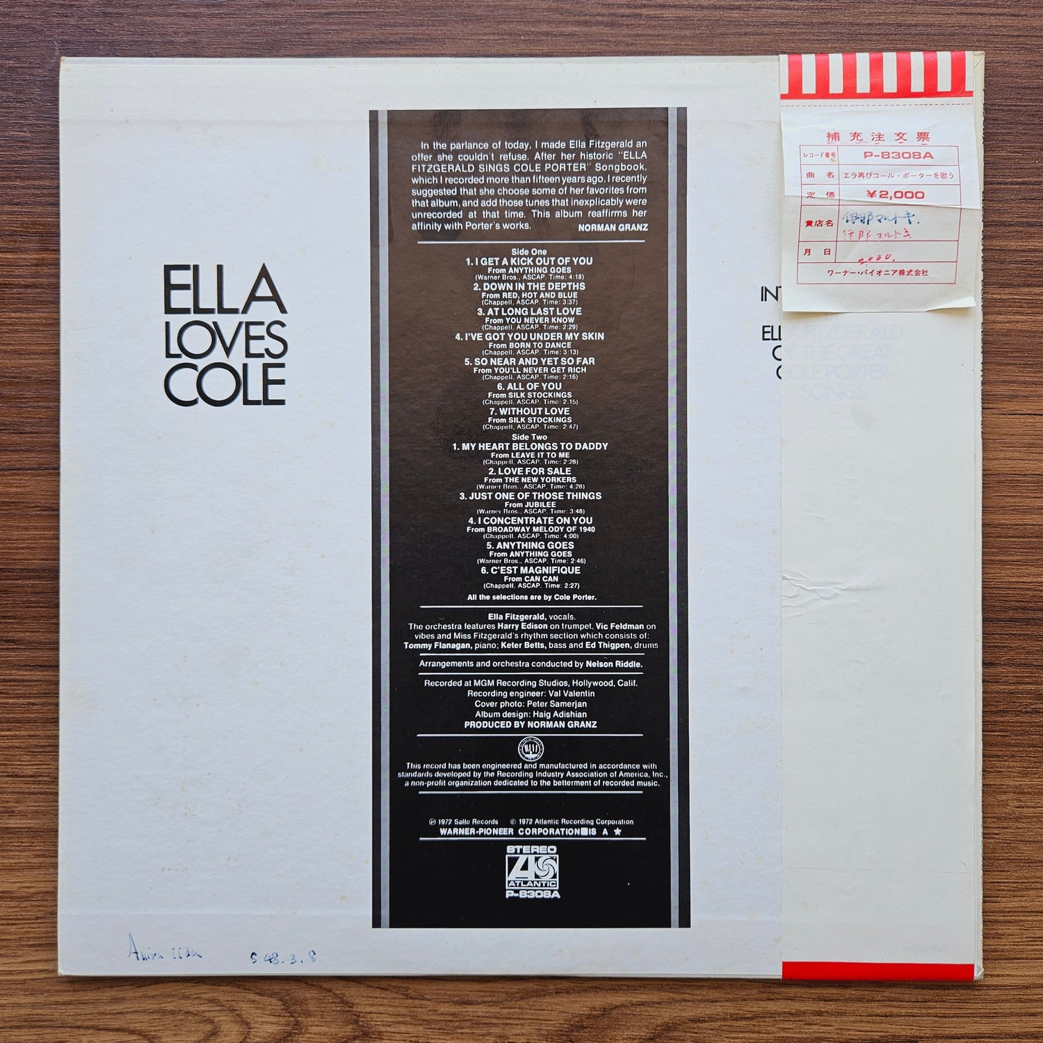 Ella Fitzgerald – Ella Loves Cole 33'lük LP PLAK Japan Vinyl