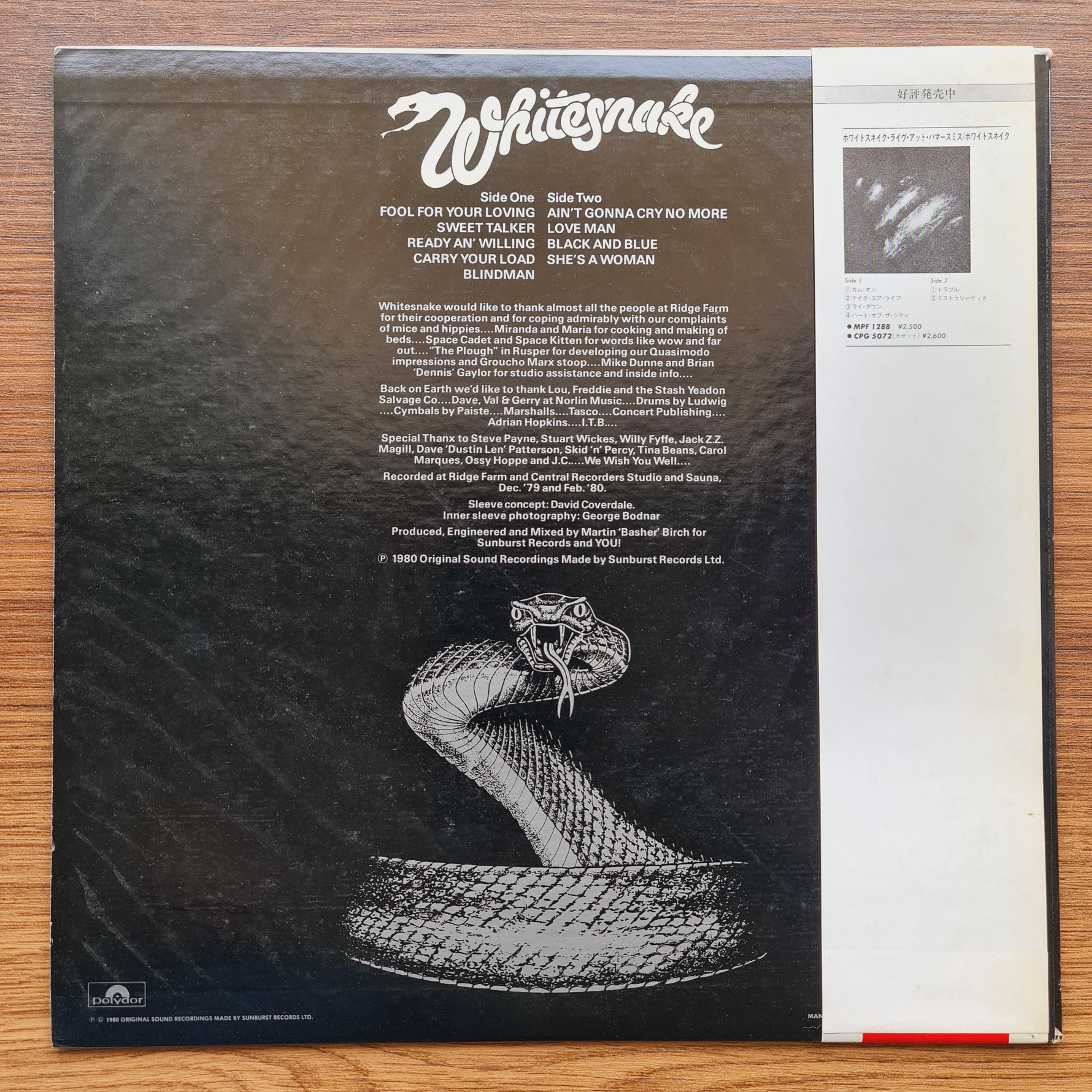 Whitesnake – Ready An' Willing 33'lük LP PLAK Japan Vinyl