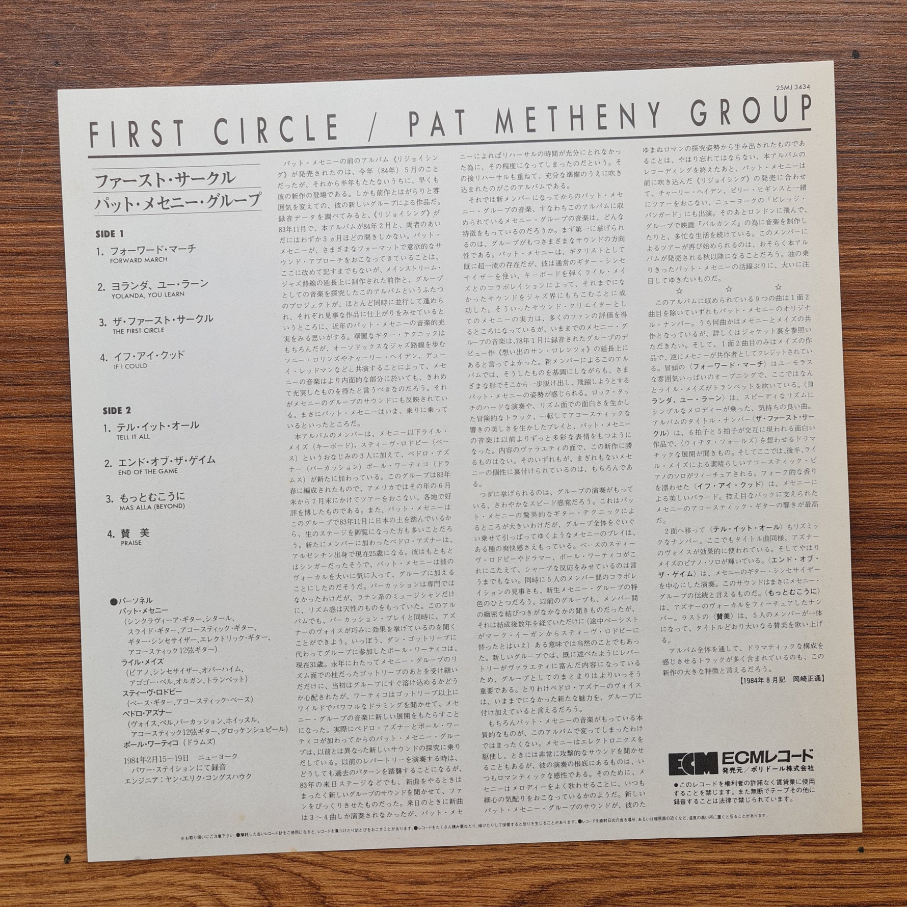 Pat Metheny Group – First Circle 33'lük LP PLAK Japan Vinyl