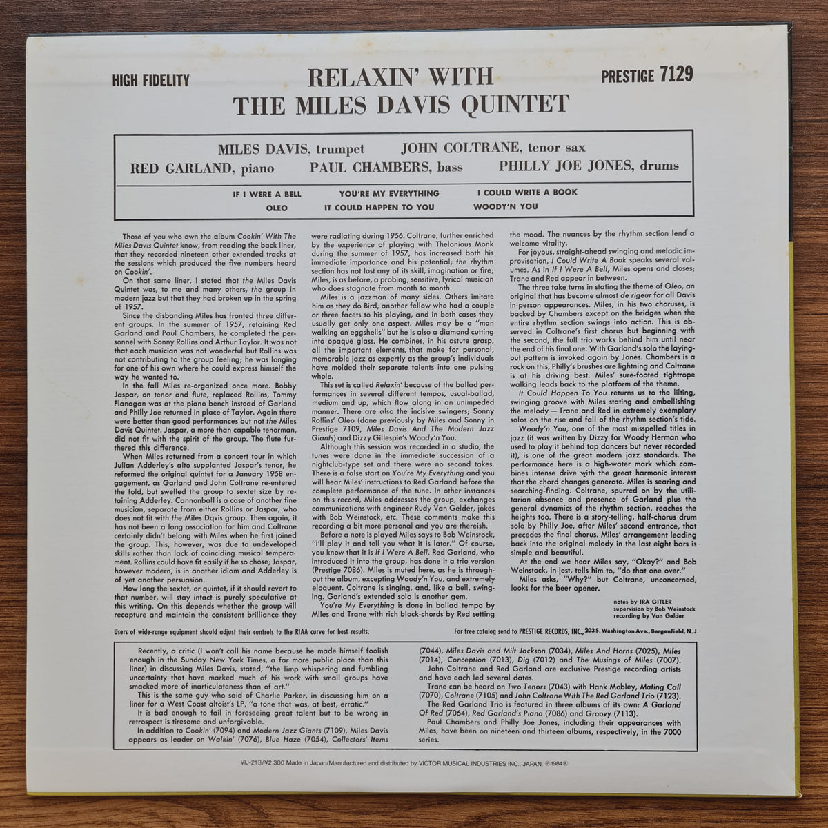 The Miles Davis Quintet – Relaxin' With The Miles Davis Quintet 33'lük LP PLAK Japan Vinyl