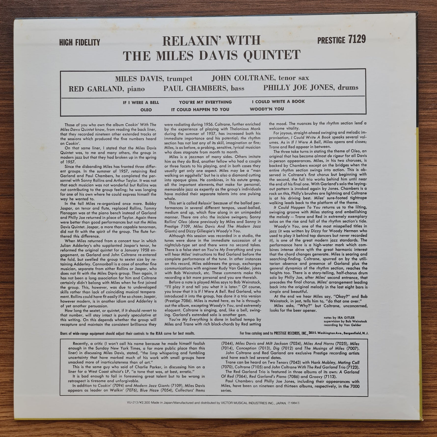 The Miles Davis Quintet – Relaxin' With The Miles Davis Quintet 33'lük LP PLAK Japan Vinyl