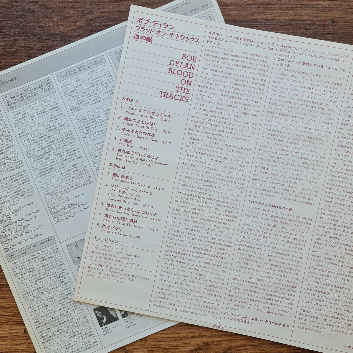 Bob Dylan – Blood On The Tracks 33'lük LP PLAK Japan Vinyl
