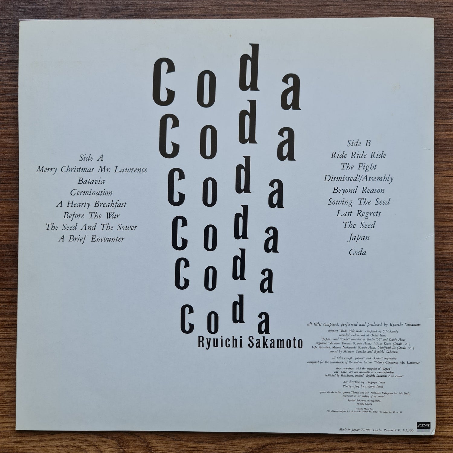 Ryuichi Sakamoto - Coda Japan Vinyl