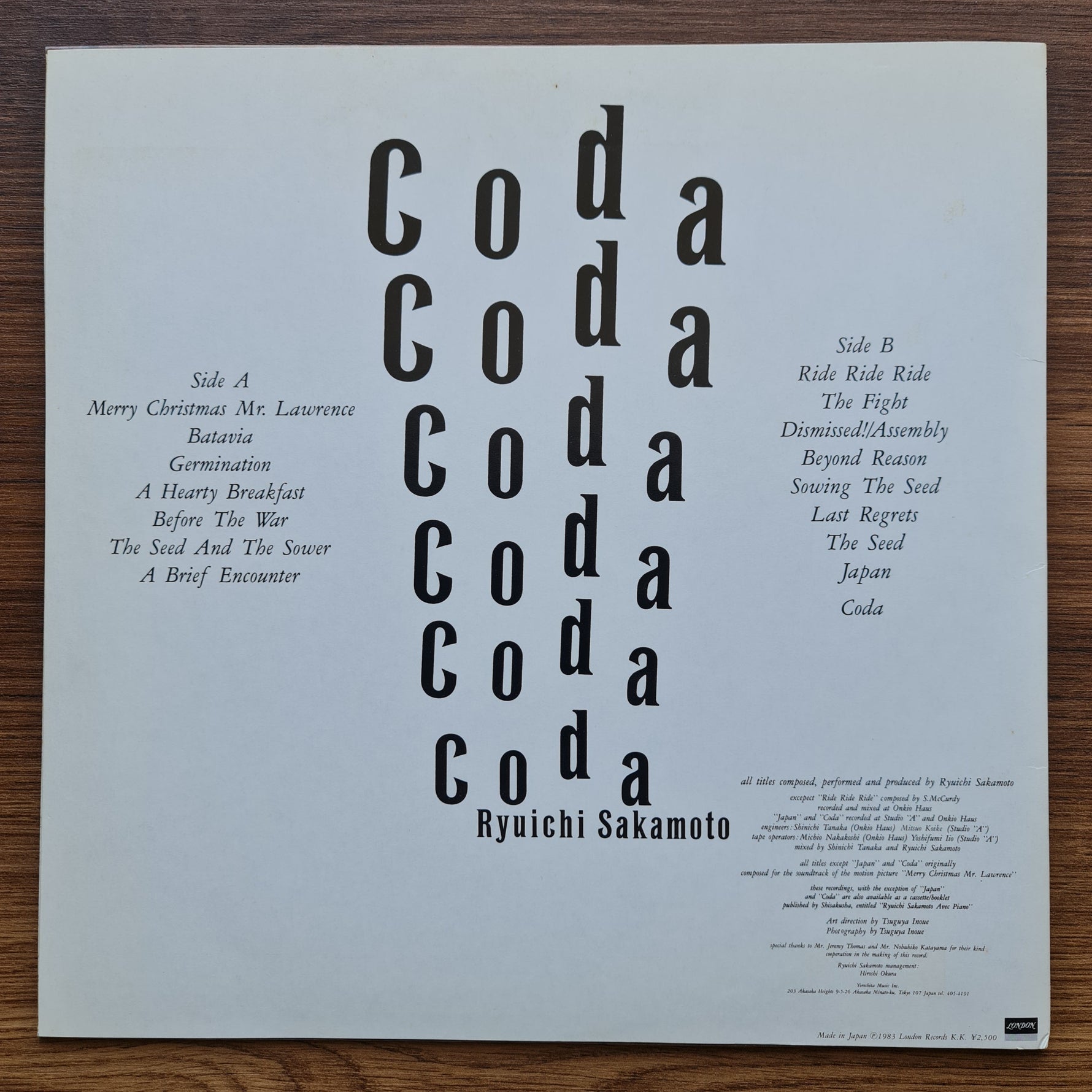 Ryuichi Sakamoto - Coda Japan Vinyl
