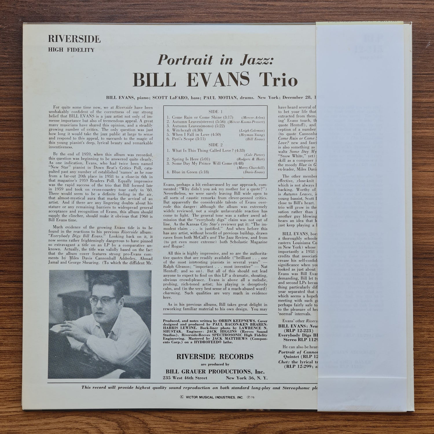 Bill Evans Trio – Portrait In Jazz 33'lük LP PLAK Japan Vinyl