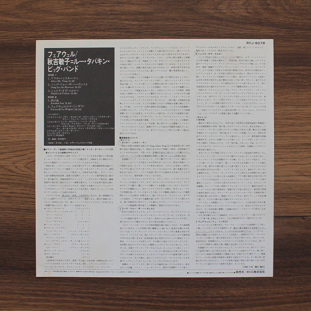 Toshiko Akiyoshi & Lew Tabackin Big Band – Farewell İmzalı Plak Japan Vinyl
