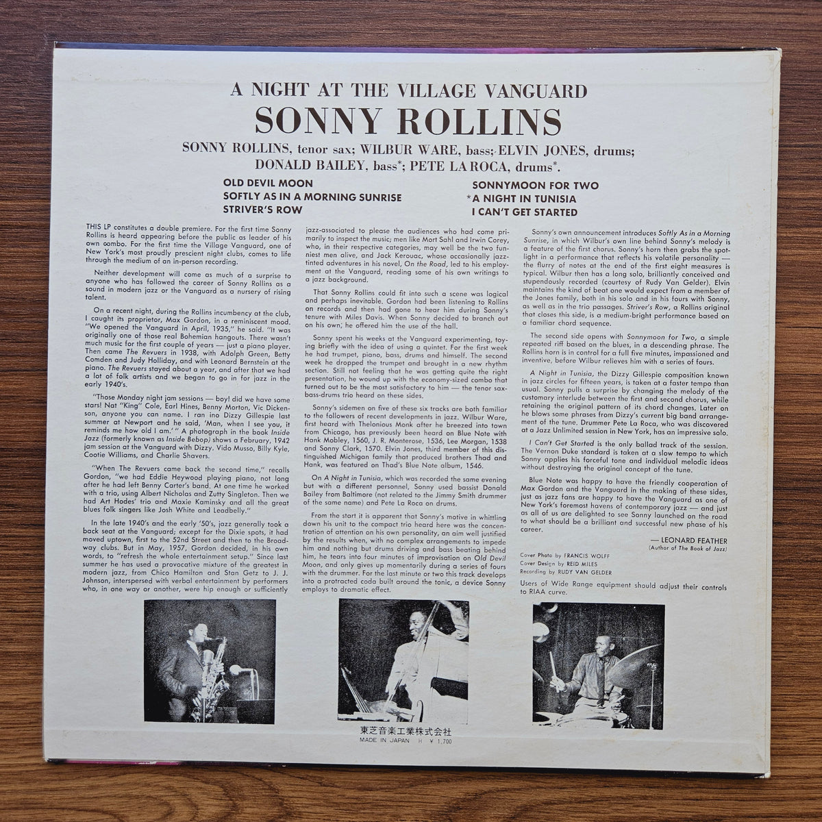Sonny Rollins – A Night At The "Village Vanguard" 33'lük LP PLAK Japan Vinyl