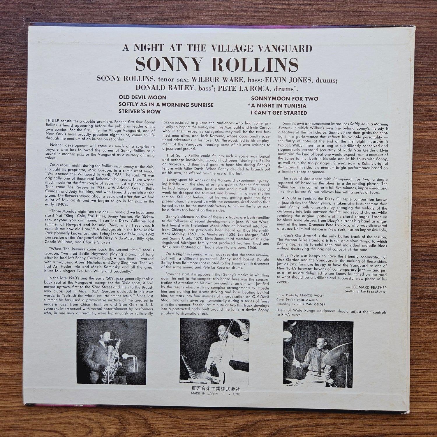 Sonny Rollins – A Night At The "Village Vanguard" 33'lük LP PLAK Japan Vinyl