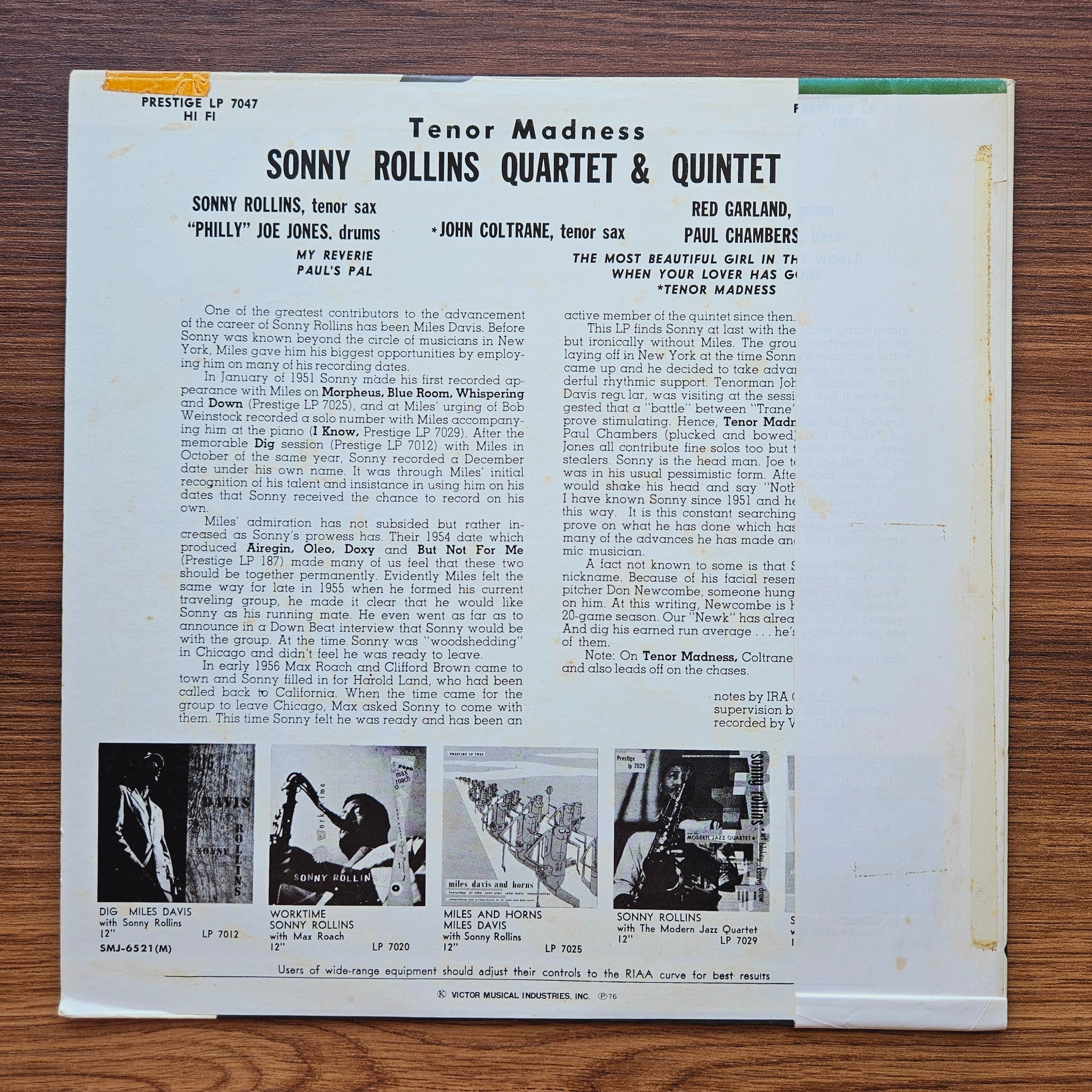 Sonny Rollins Quartet – Tenor Madness 33'lük LP PLAK Japan Vinyl