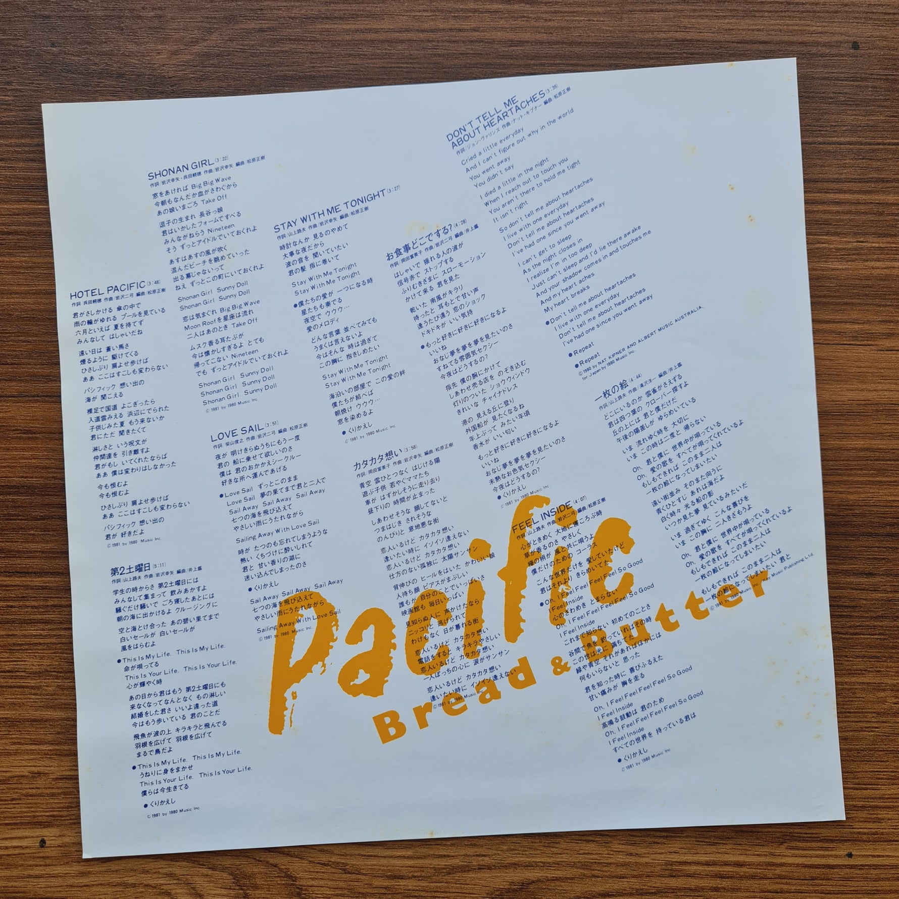 Bread & Butter – Pacific 33'lük LP PLAK Japan Vinyl