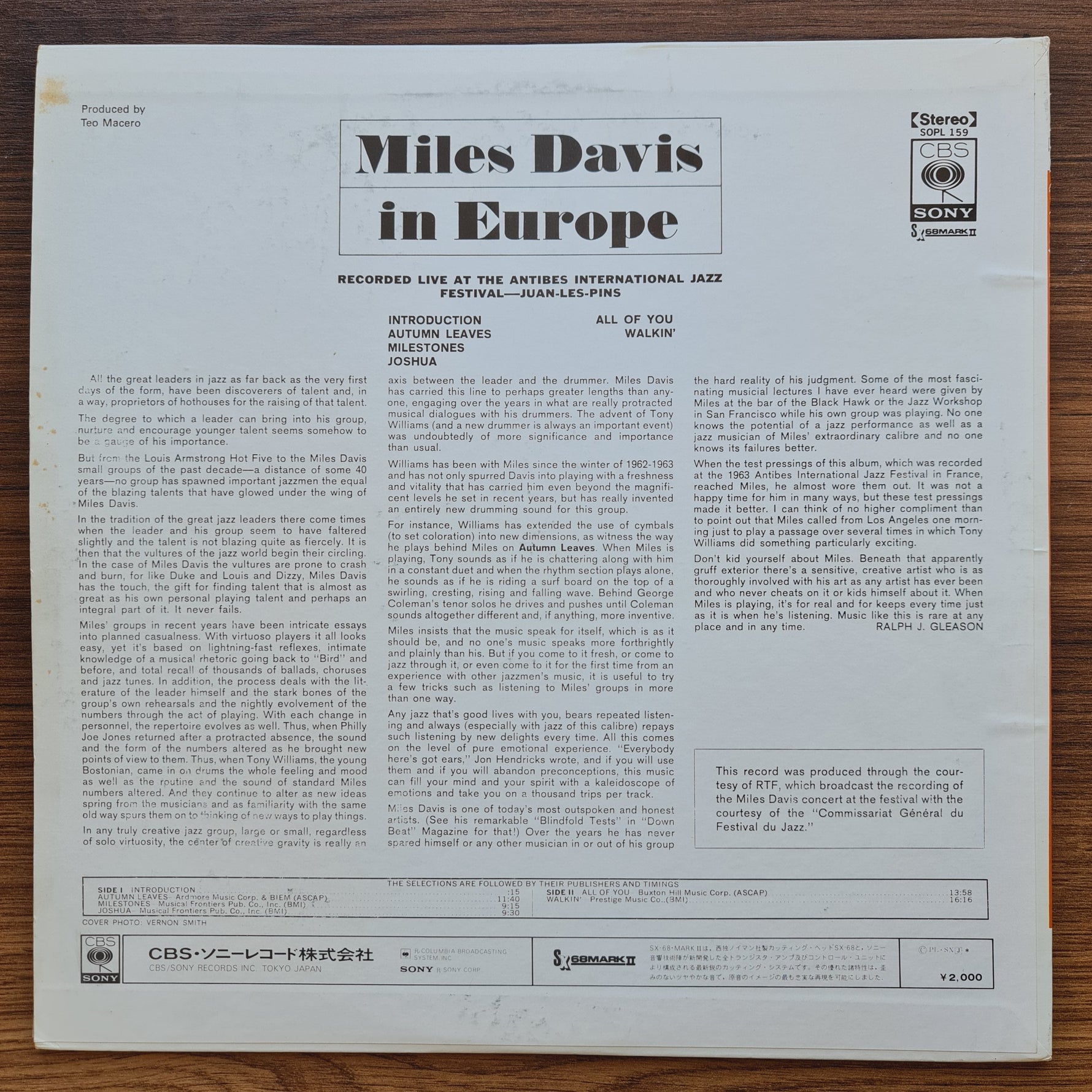 Miles Davis – Miles Davis In Europe 33'lük LP PLAK Japan Vinyl