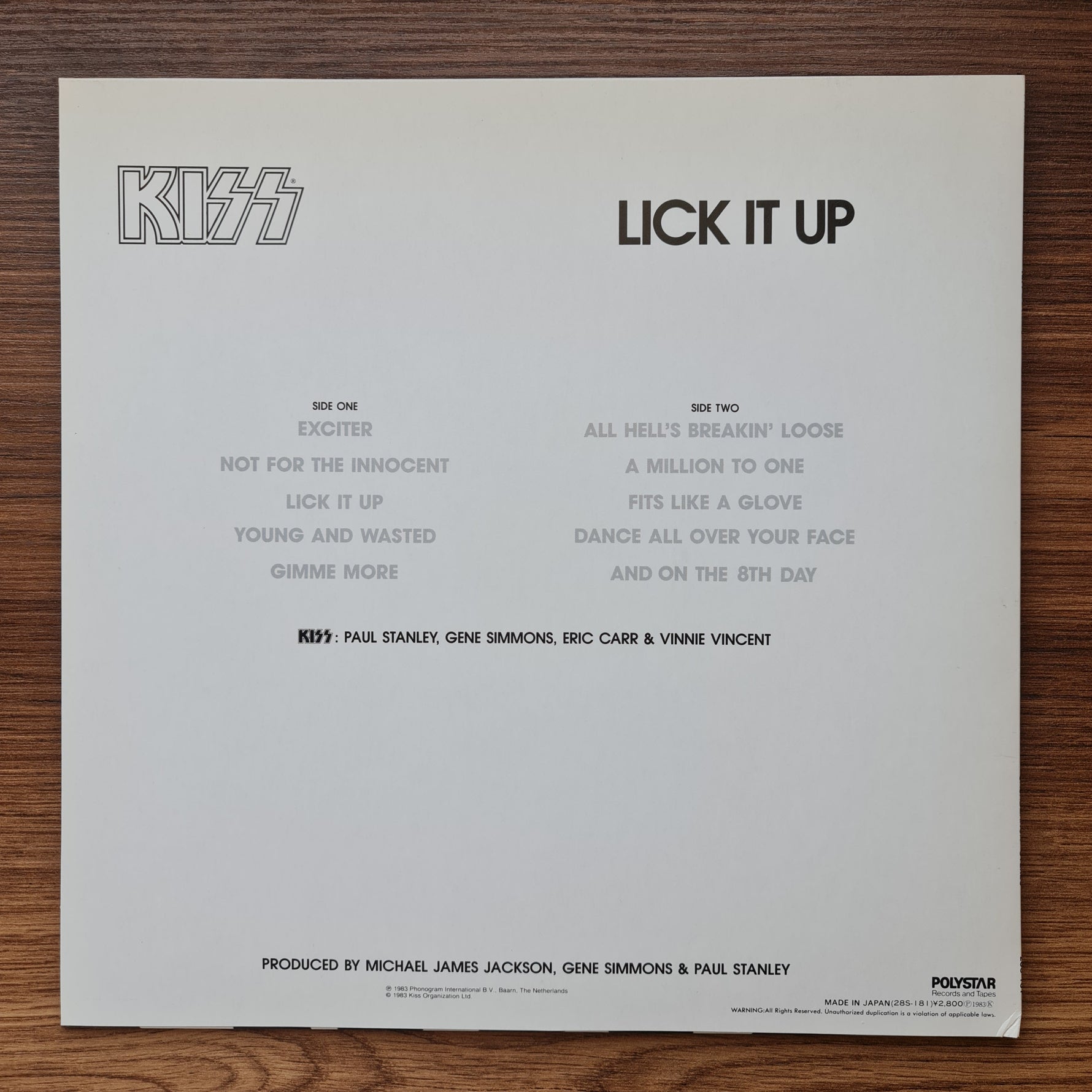 Kiss – Lick It Up 33'lük LP PLAK Japan Vinyl