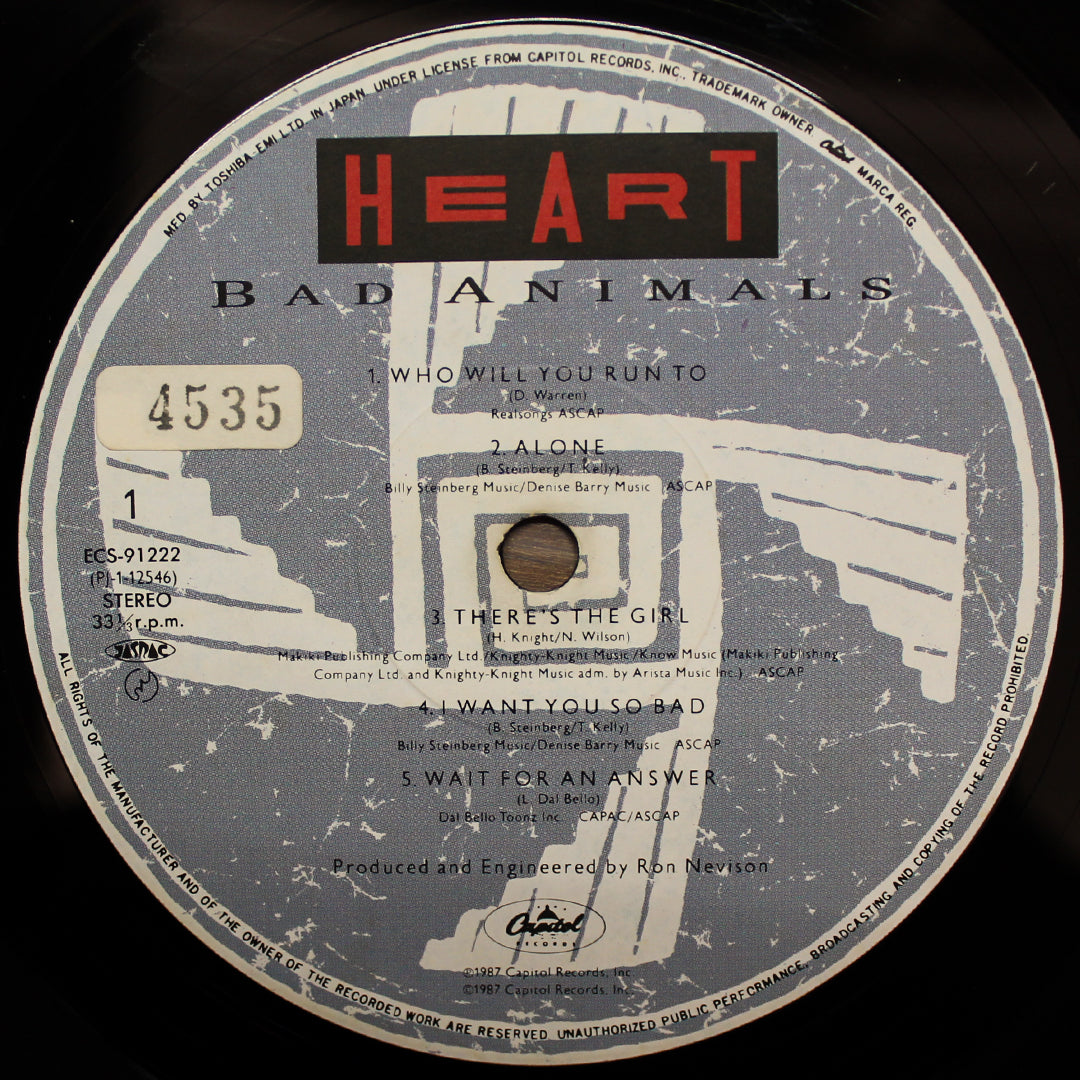 Heart - Bad Animals + Live In Japan '86 33'lük LP PLAK Japan Vinyl