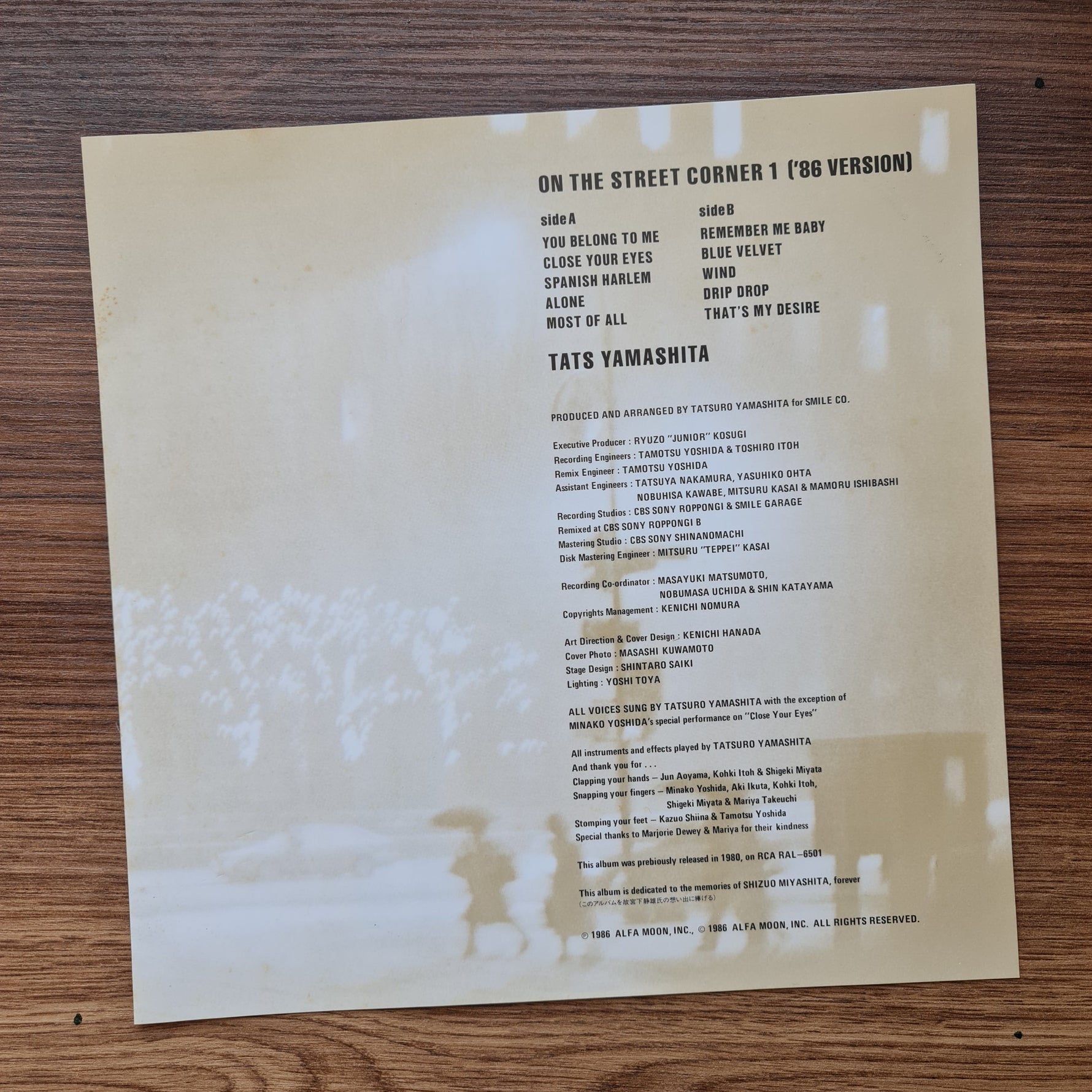 Tatsuro Yamashita - On The Street Corner 1 - '86 Version 33'lük LP PLAK Japan Vinyl