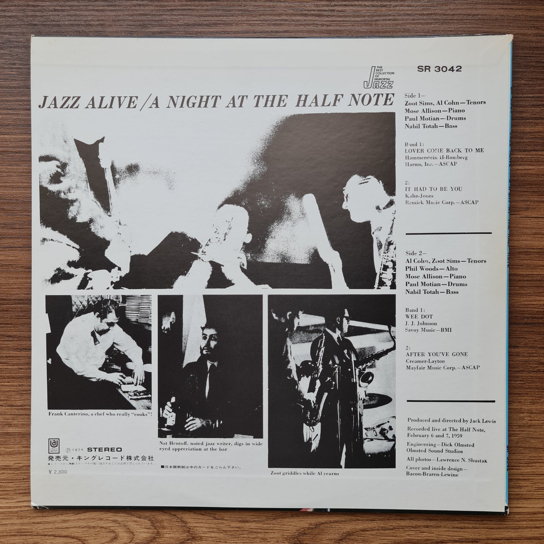 Zoot Sims / Al Cohn / Phil Woods – Jazz Alive! A Night At The Half Note 33'lük LP PLAK Japan Vinyl