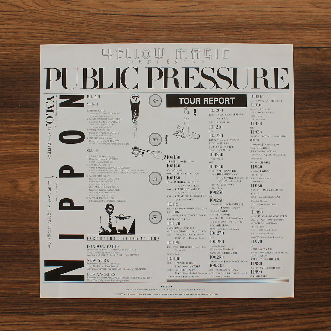 Yellow Magic Orchestra - Public Pressure 33'lük LP PLAK Japan Vinyl