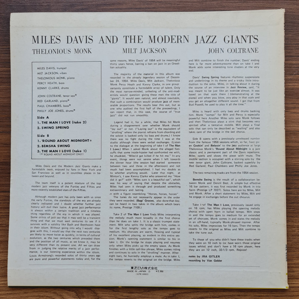 Miles Davis – Miles Davis And The Modern Jazz Giants 33'lük LP PLAK Japan Vinyl