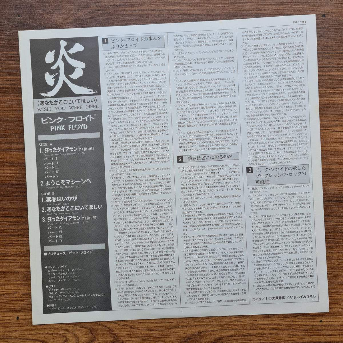 Pink Floyd - Wish You Were Here 33'lük LP PLAK Japan Vinyl