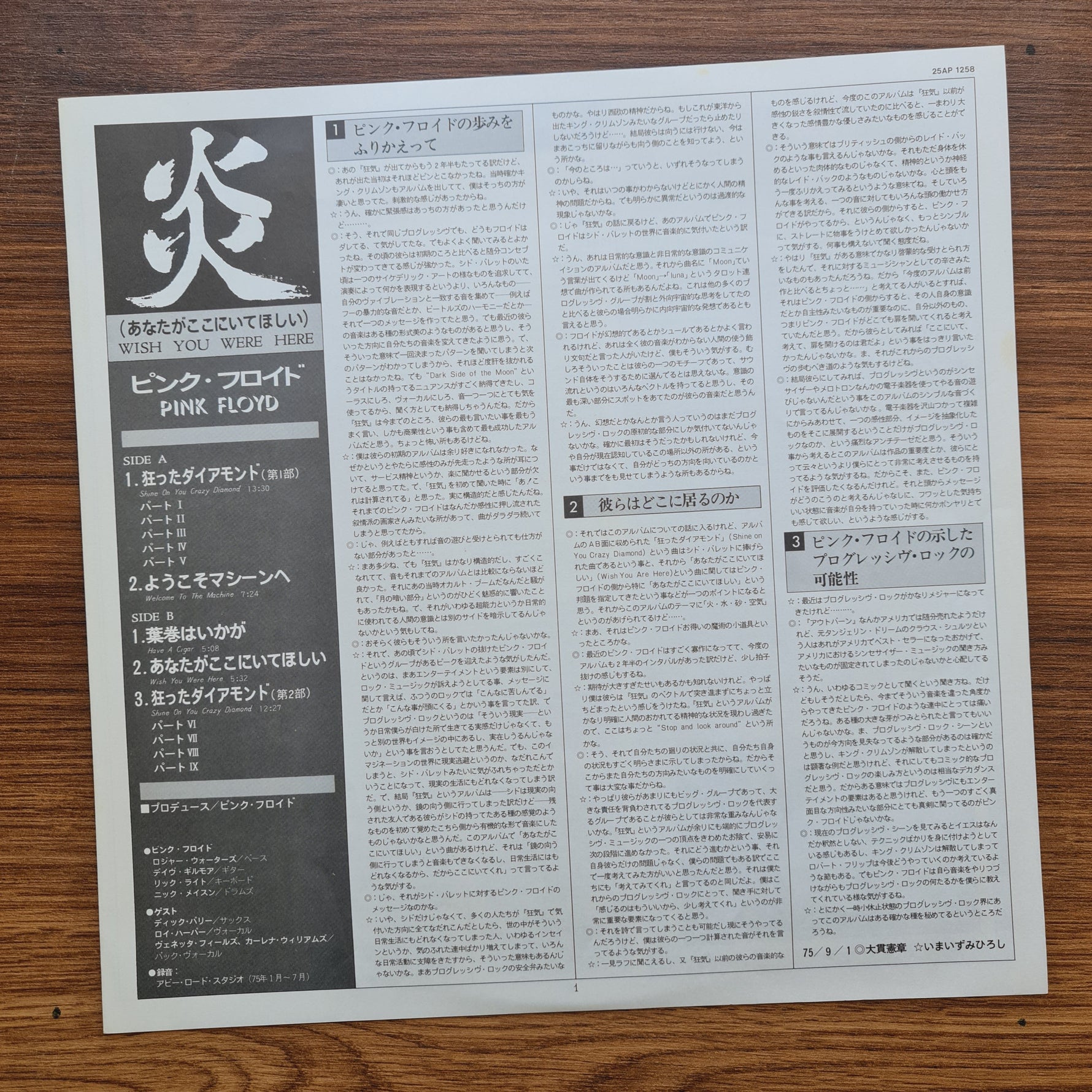 Pink Floyd - Wish You Were Here 33'lük LP PLAK Japan Vinyl