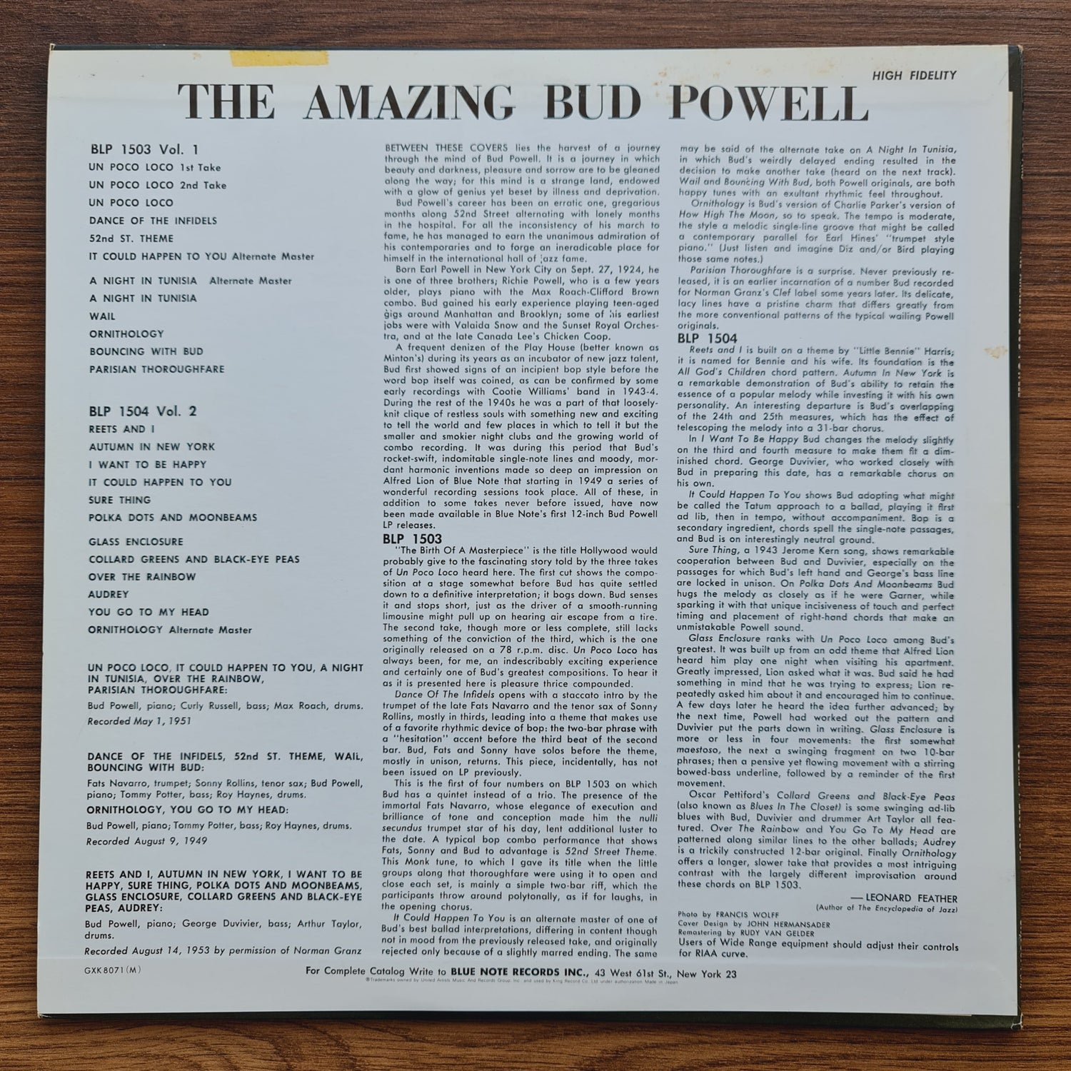 Bud Powell – The Amazing Bud Powell, Volume 1 Japan Vinyl