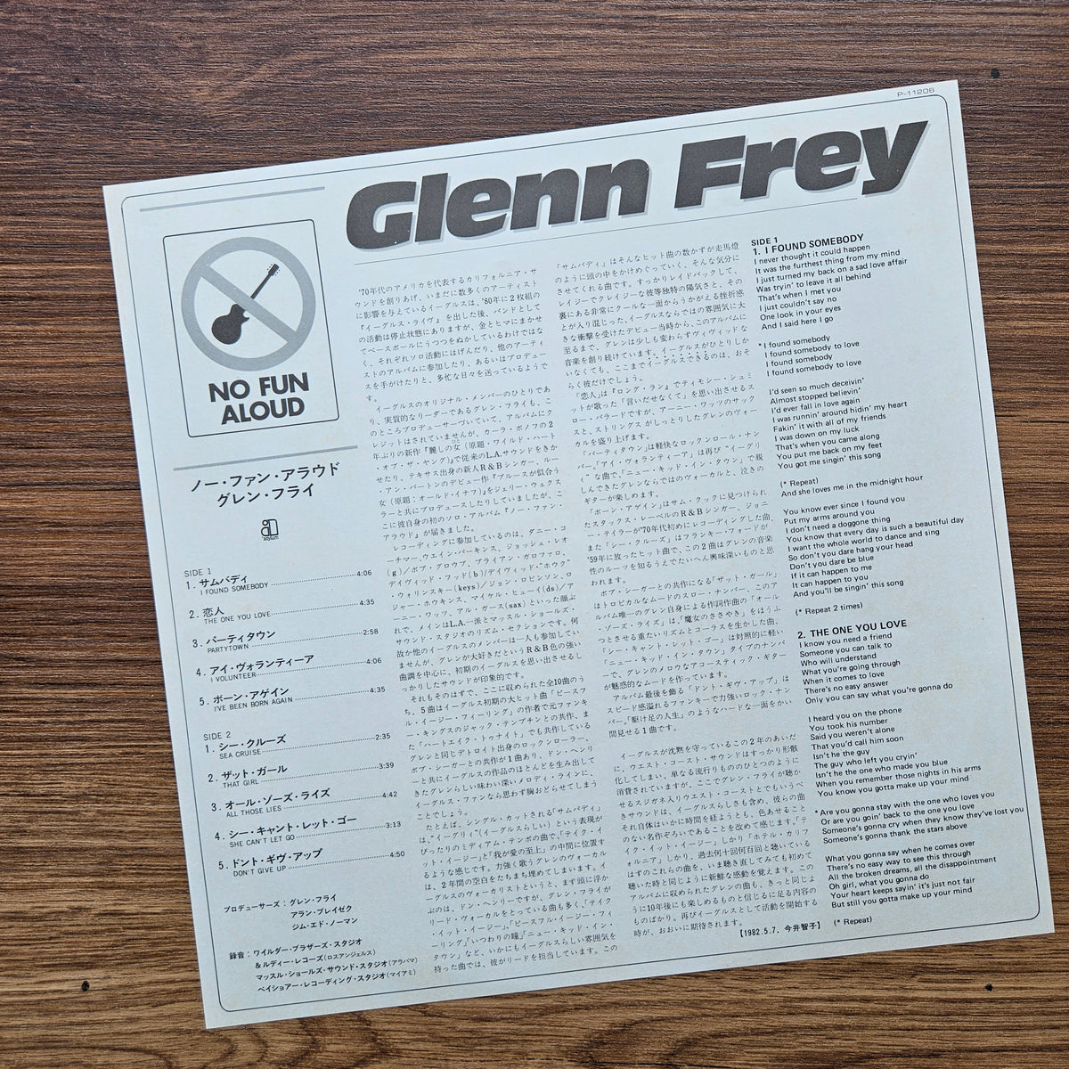 Glenn Frey – No Fun Aloud 33'lük LP PLAK Japan Vinyl
