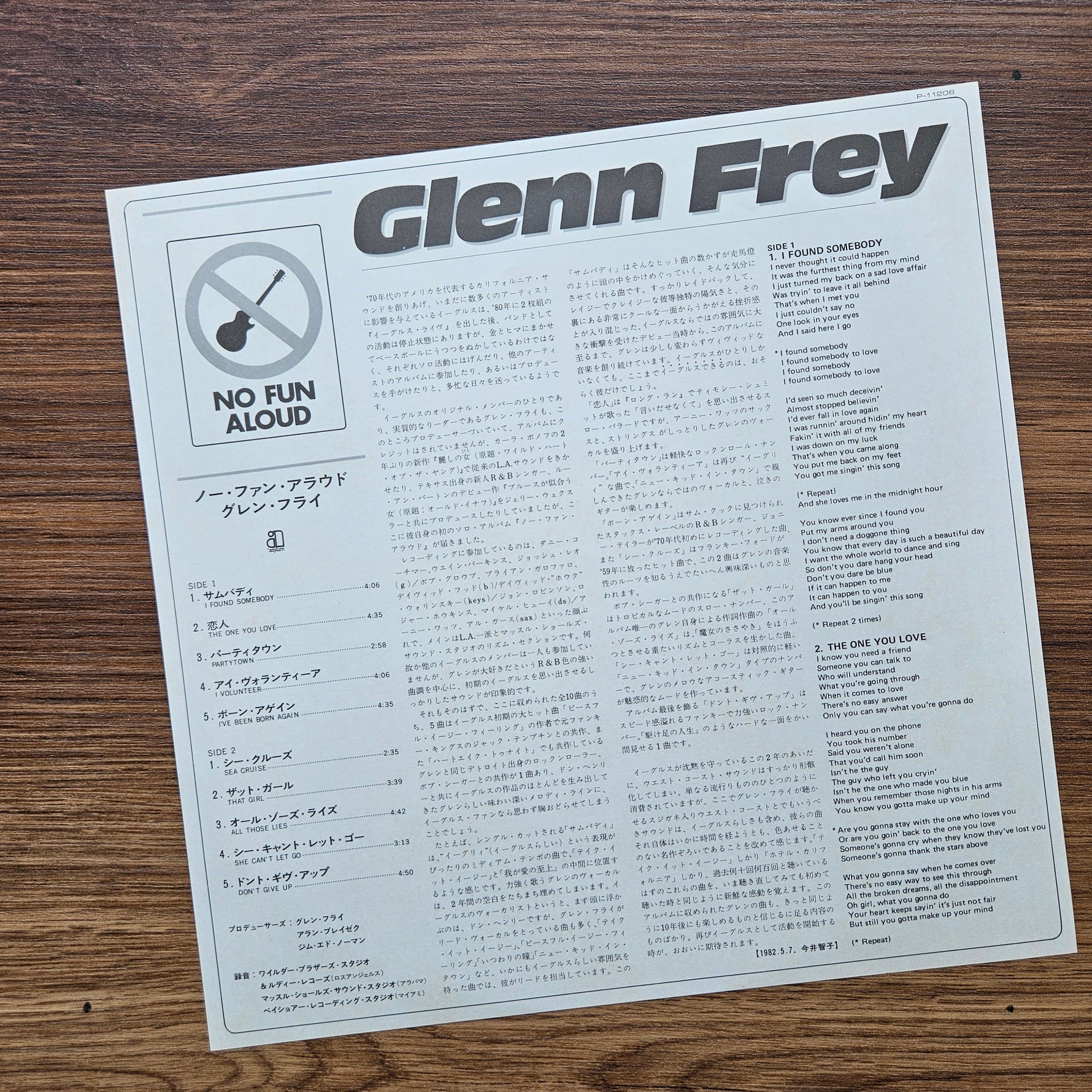 Glenn Frey – No Fun Aloud 33'lük LP PLAK Japan Vinyl