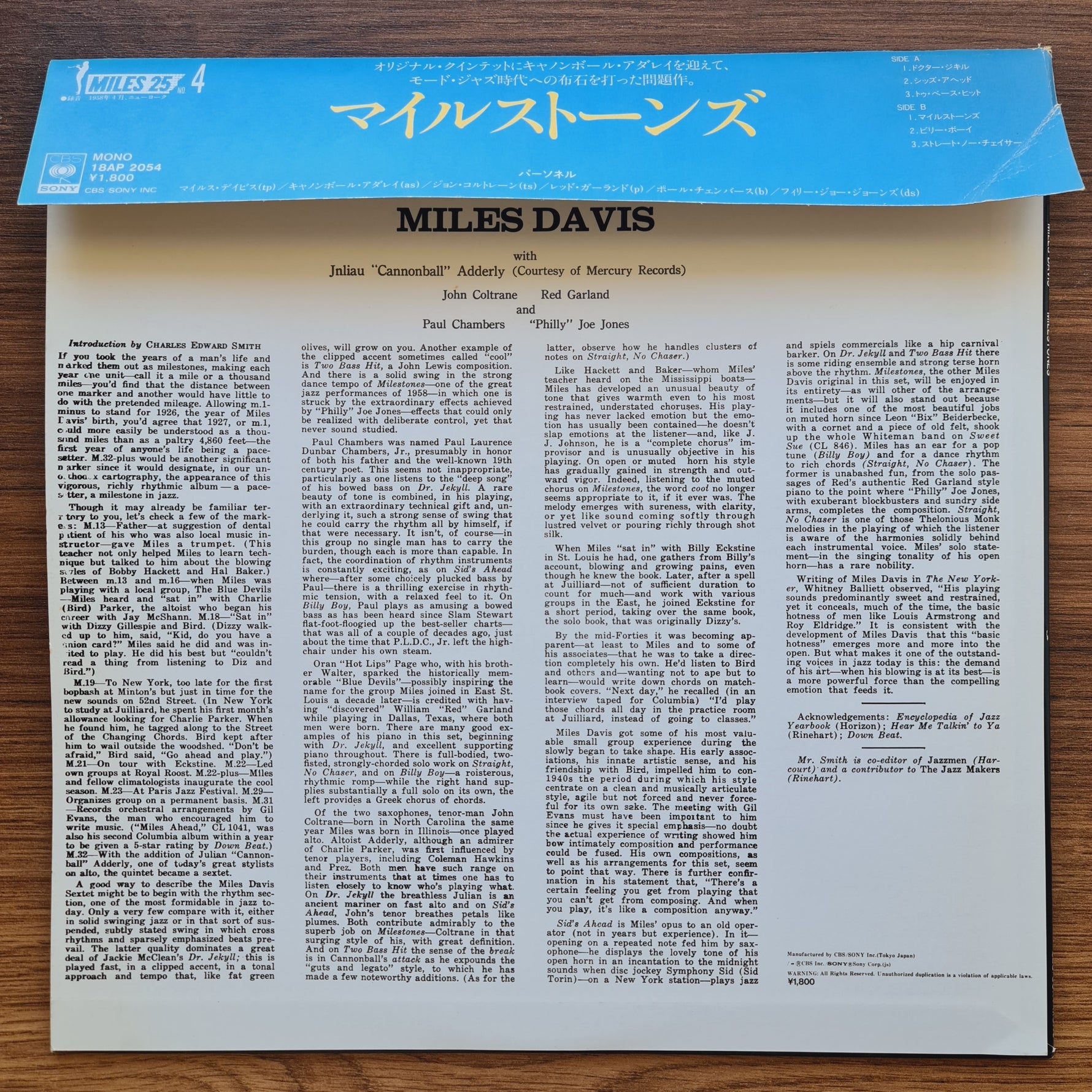 Miles Davis – Milestones 33'lük LP PLAK Japan Vinyl