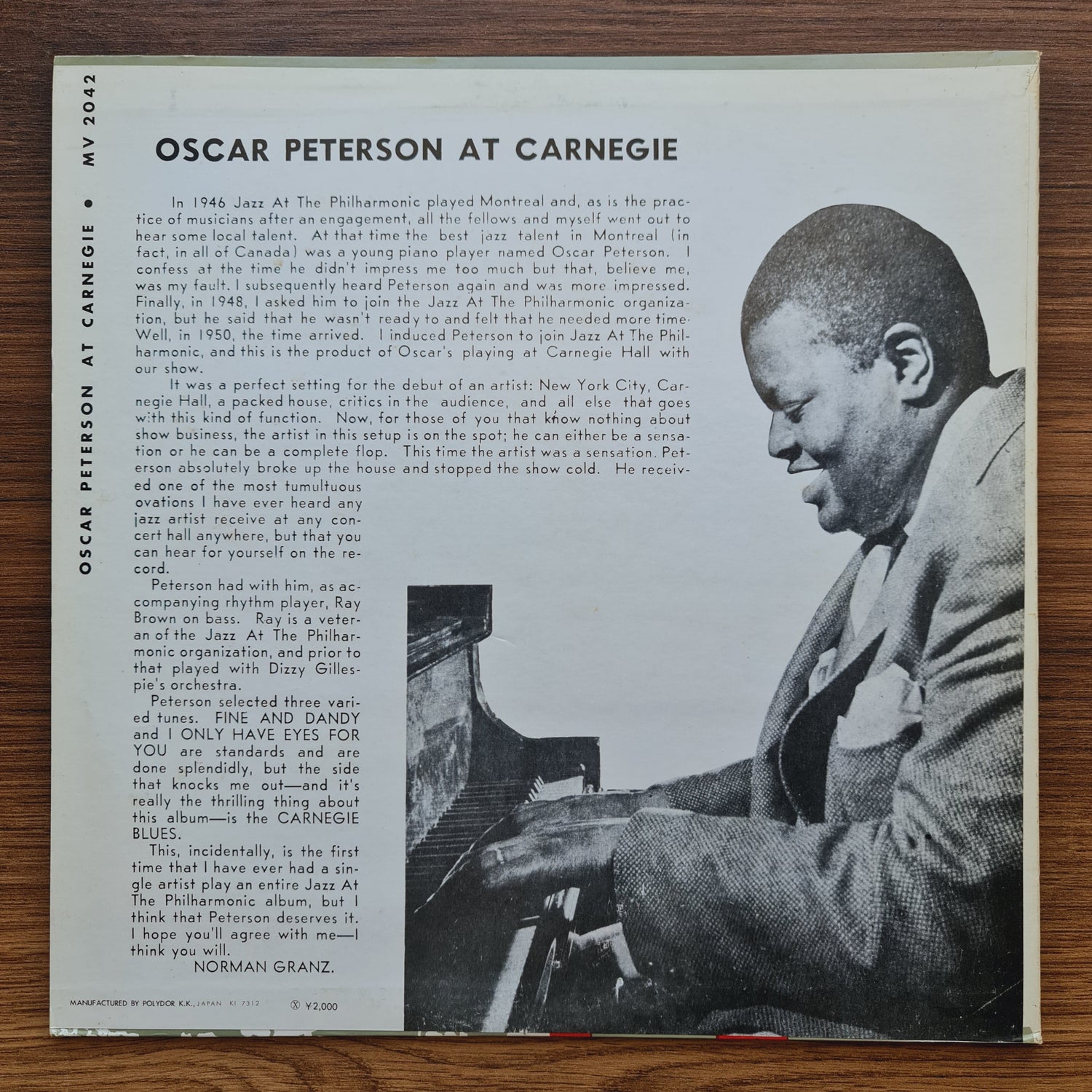 Oscar Peterson – Oscar Peterson At Carnegie 33'lük LP PLAK Japan Vinyl