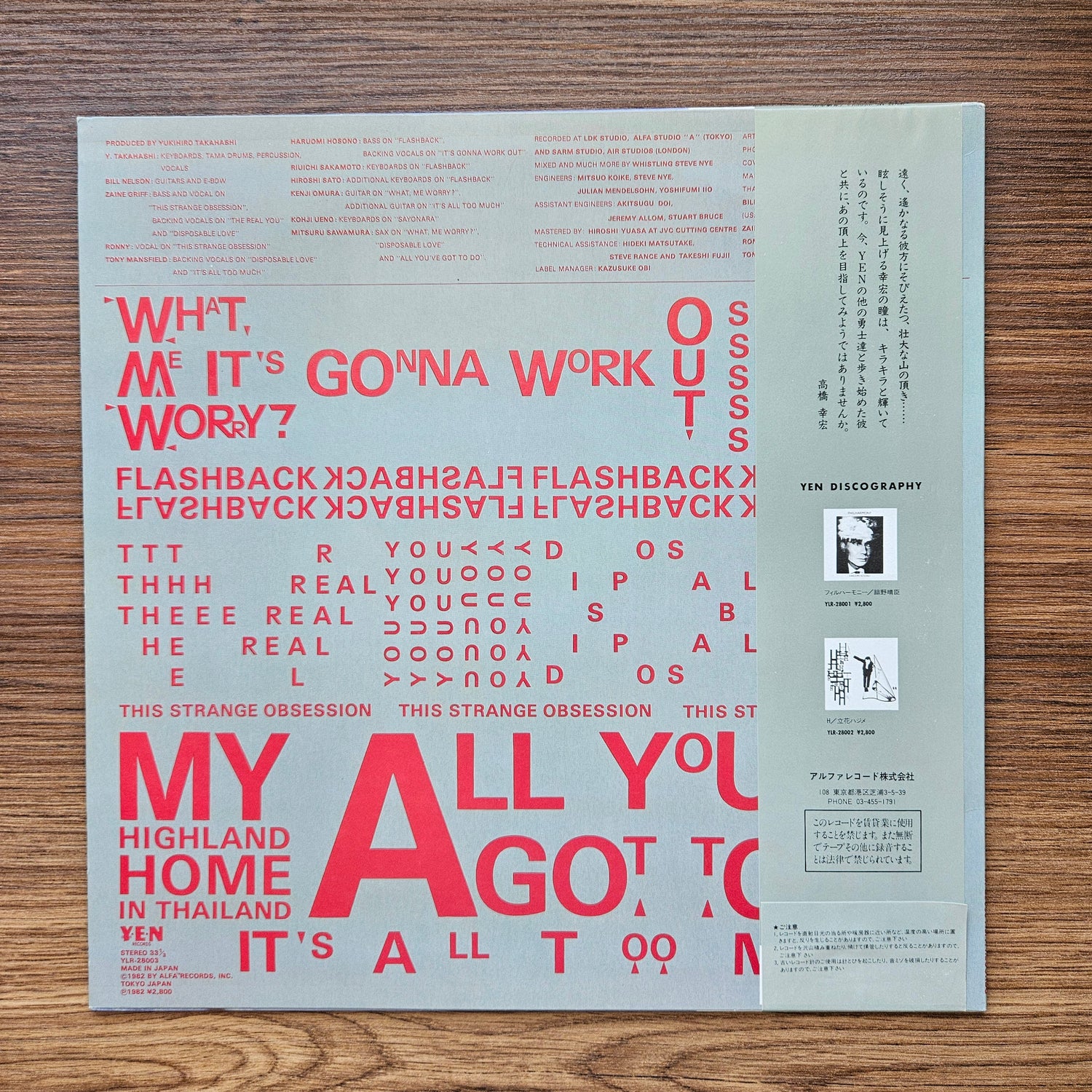 Yukihiro Takahashi – What, Me Worry? 33'lük LP PLAK Japan Vinyl