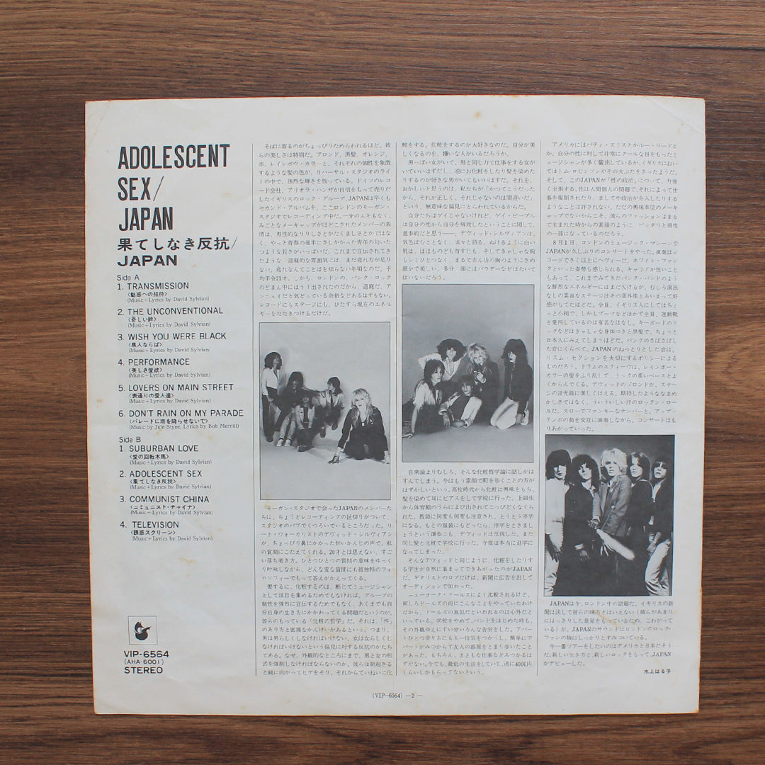 Japan - Adolescent Sex 33'lük LP PLAK Japan Vinyl