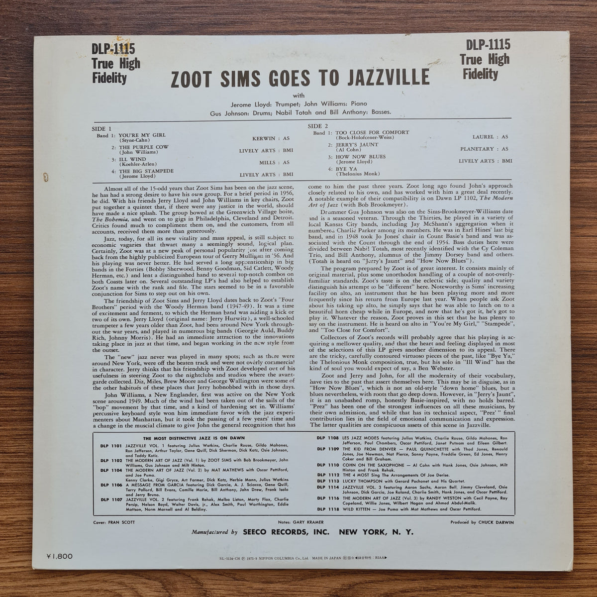 Zoot Sims – Zoot Sims Goes To Jazzville 33'lük LP PLAK Japan Vinyl