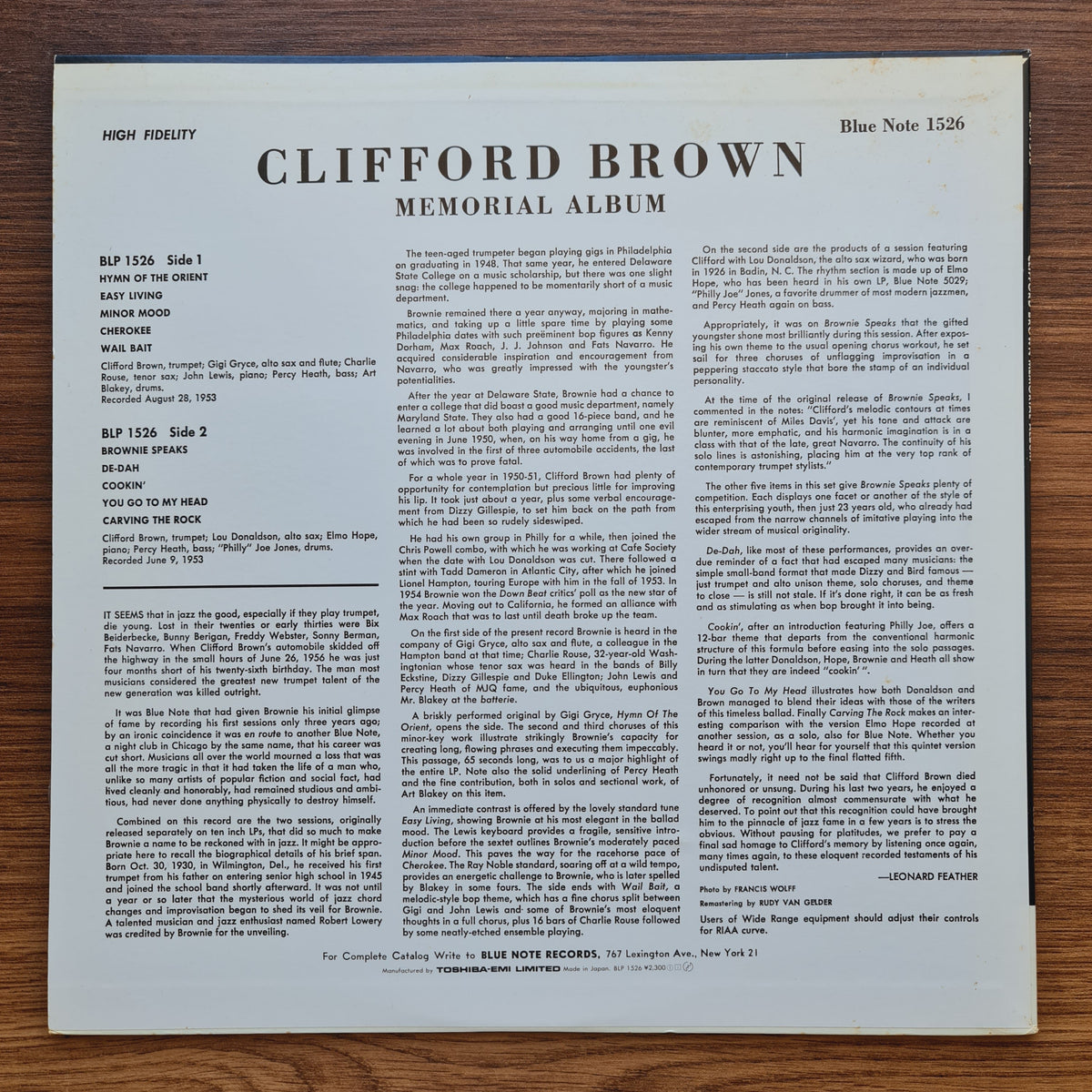 Clifford Brown – Memorial Album 33'lük LP PLAK Japan Vinyl