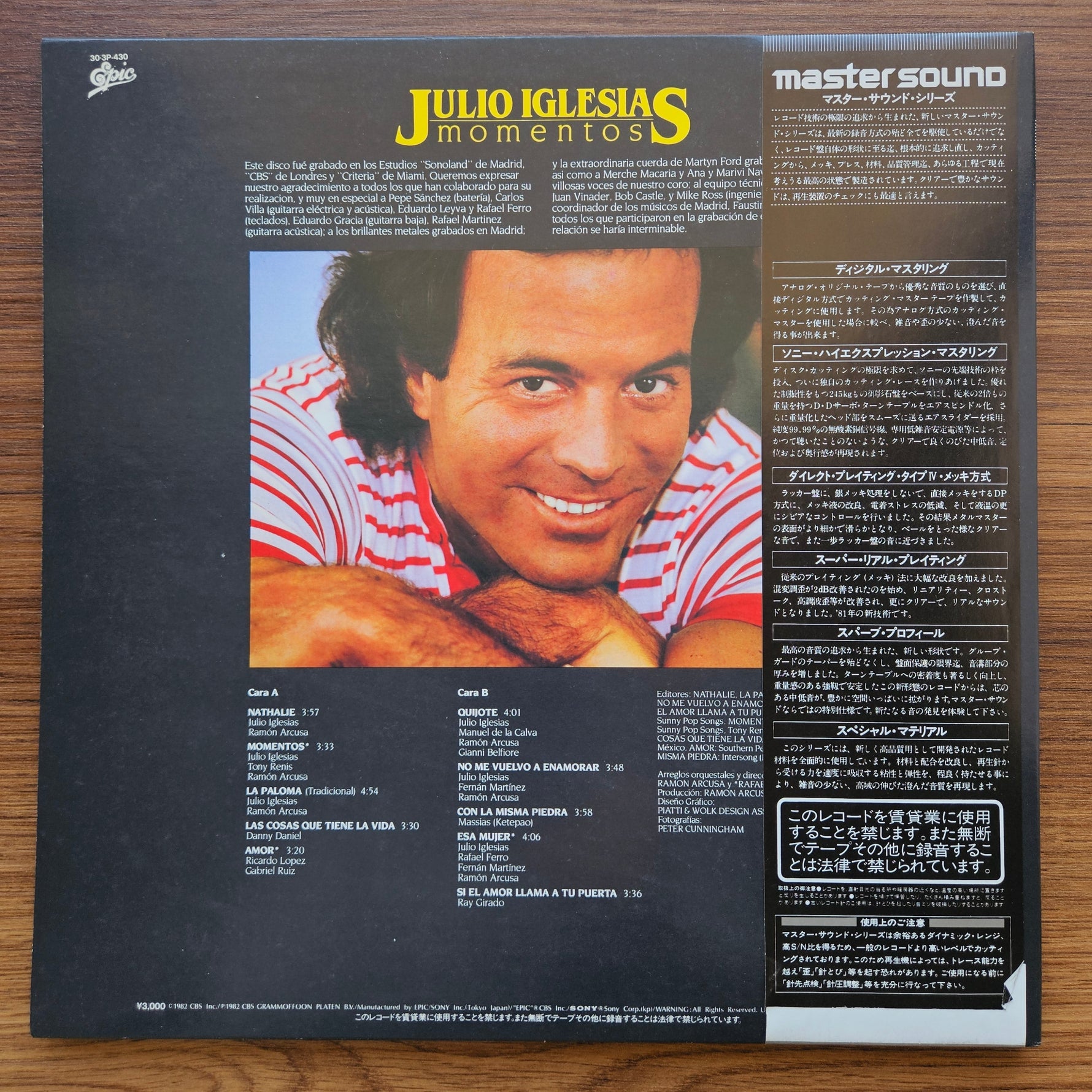 Julio Iglesias – Momentos 33'lük LP PLAK Japan Vinyl