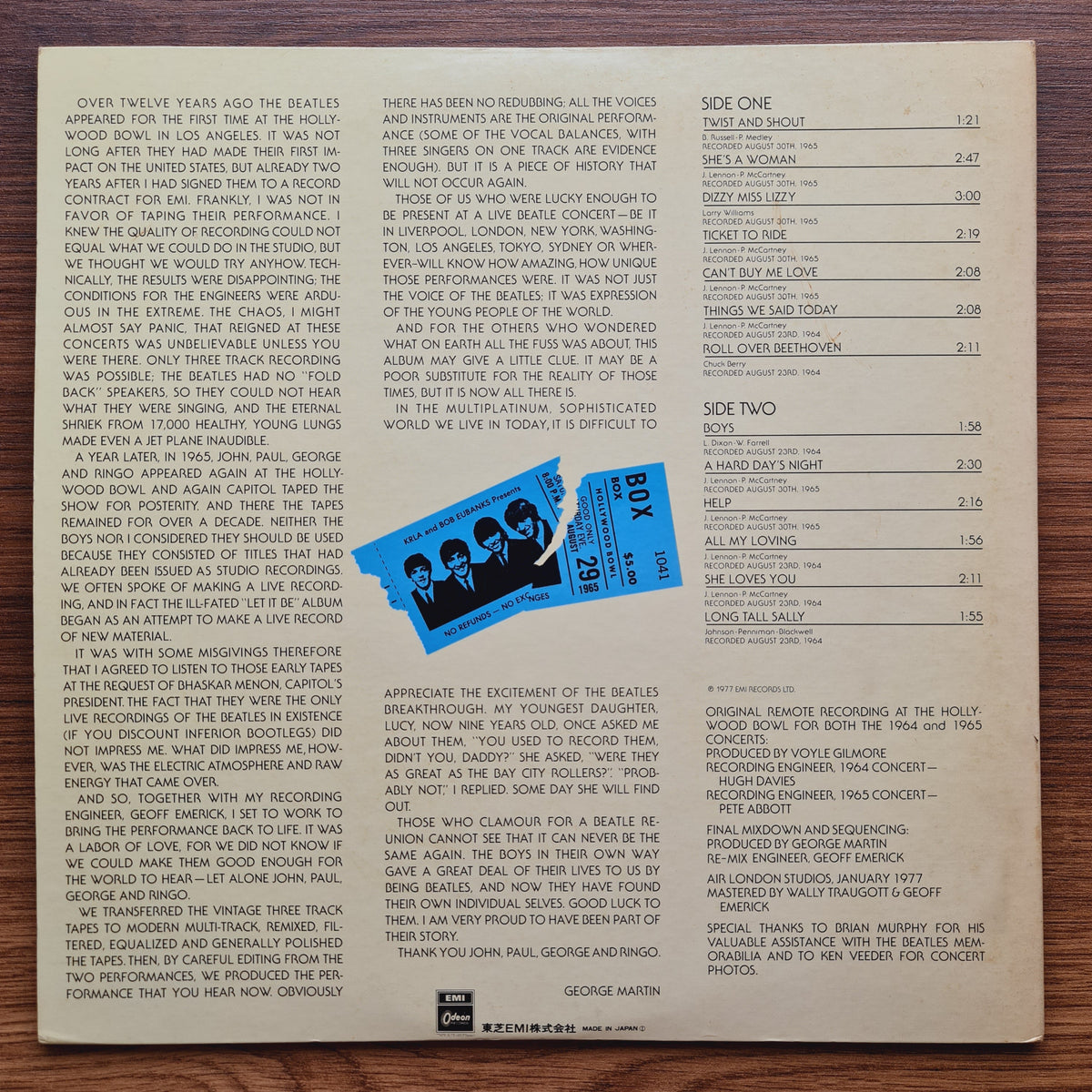 The Beatles – The Beatles At The Hollywood Bowl 33'lük LP PLAK Japan Vinyl