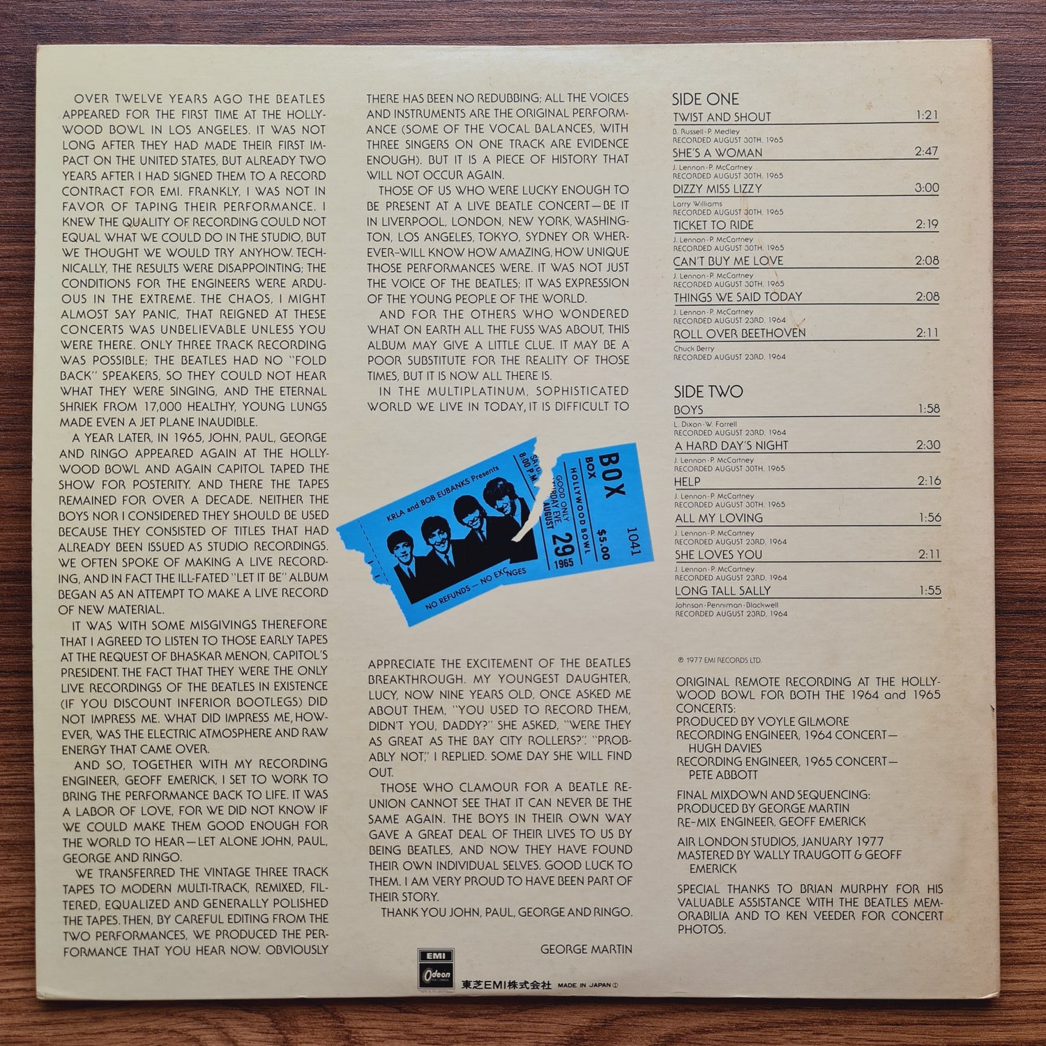 The Beatles – The Beatles At The Hollywood Bowl 33'lük LP PLAK Japan Vinyl