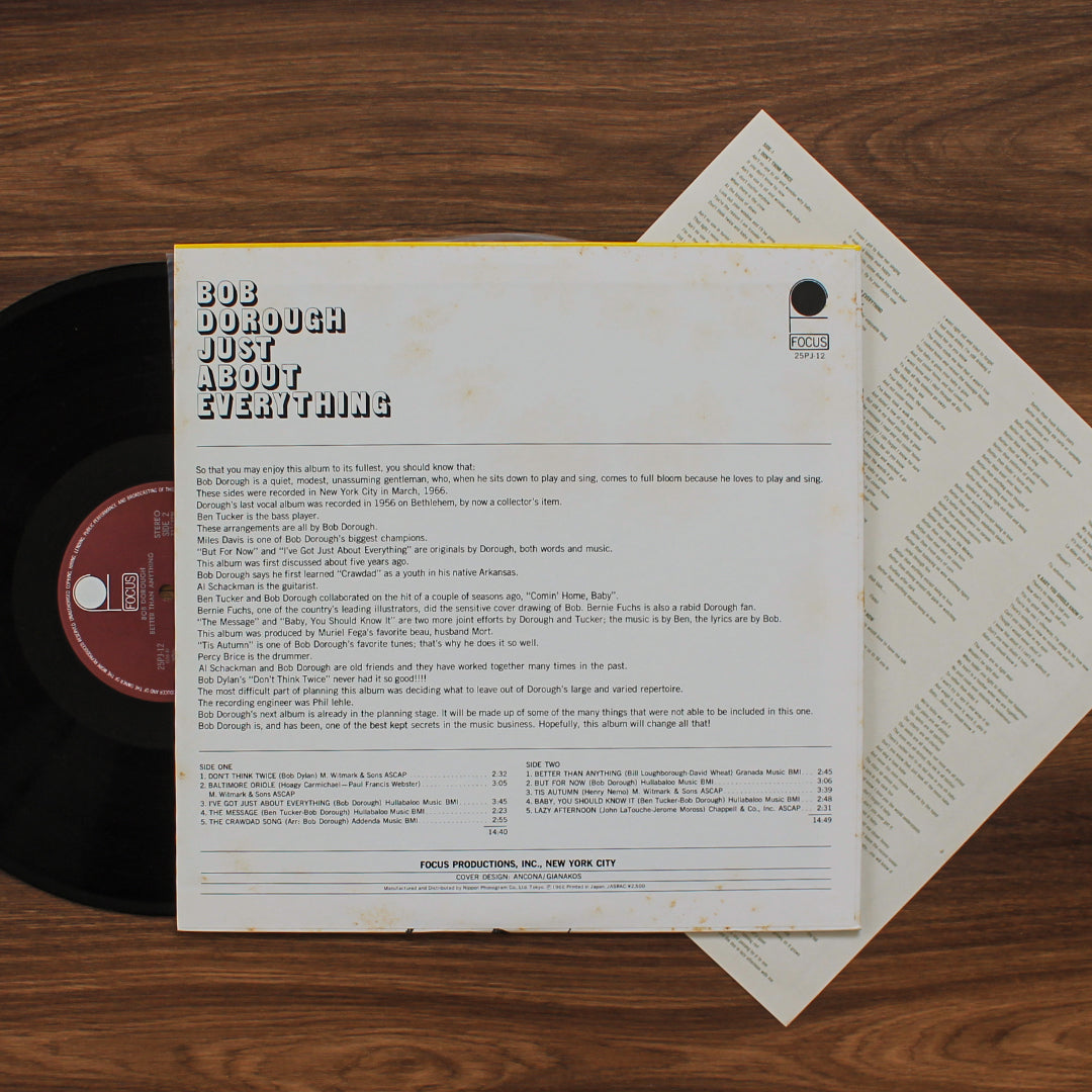 Bob Dorough - Just About Everything 33'lük LP PLAK Japan Vinyl