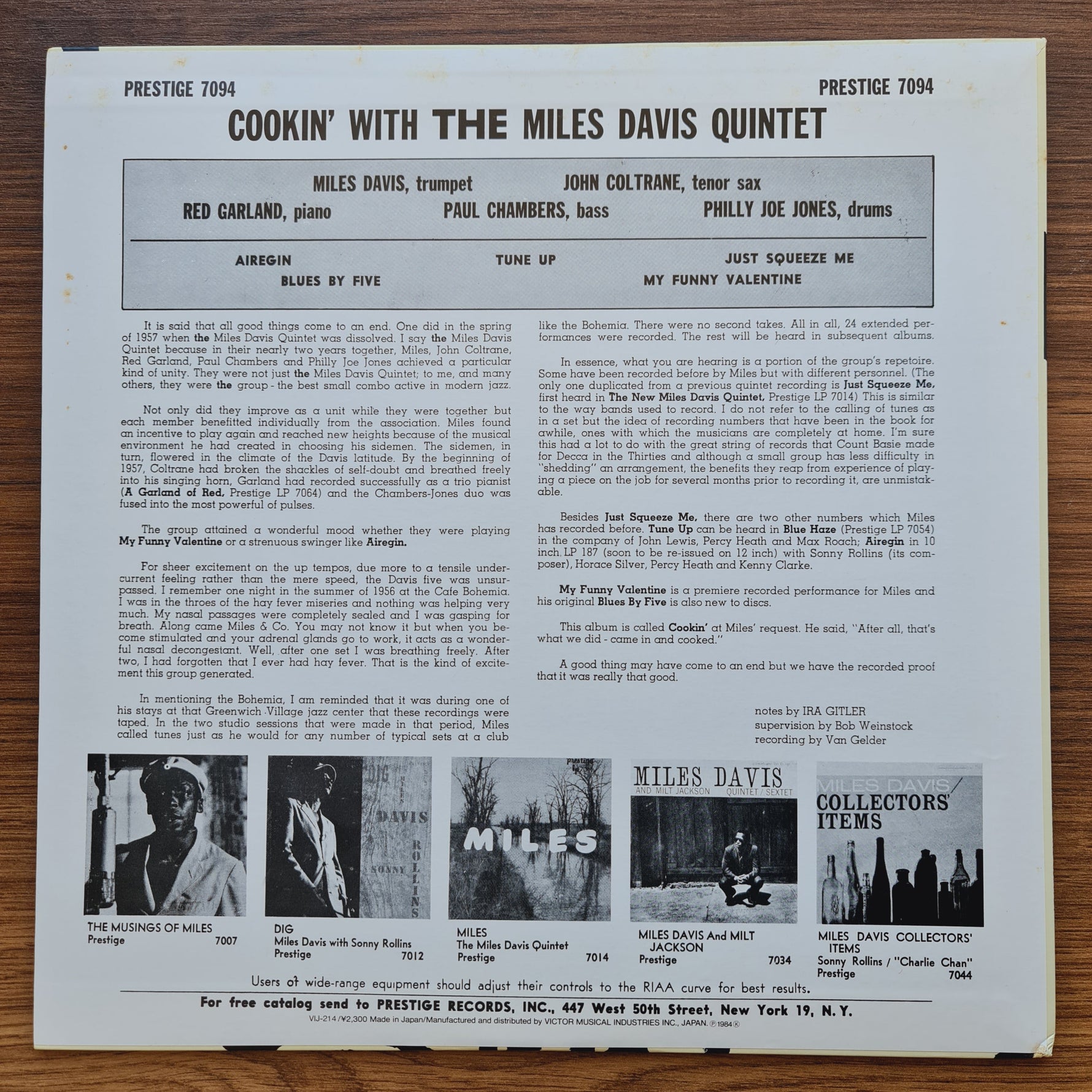 The Miles Davis Quintet – Cookin' With The Miles Davis Quintet 33'lük LP PLAK Japan Vinyl